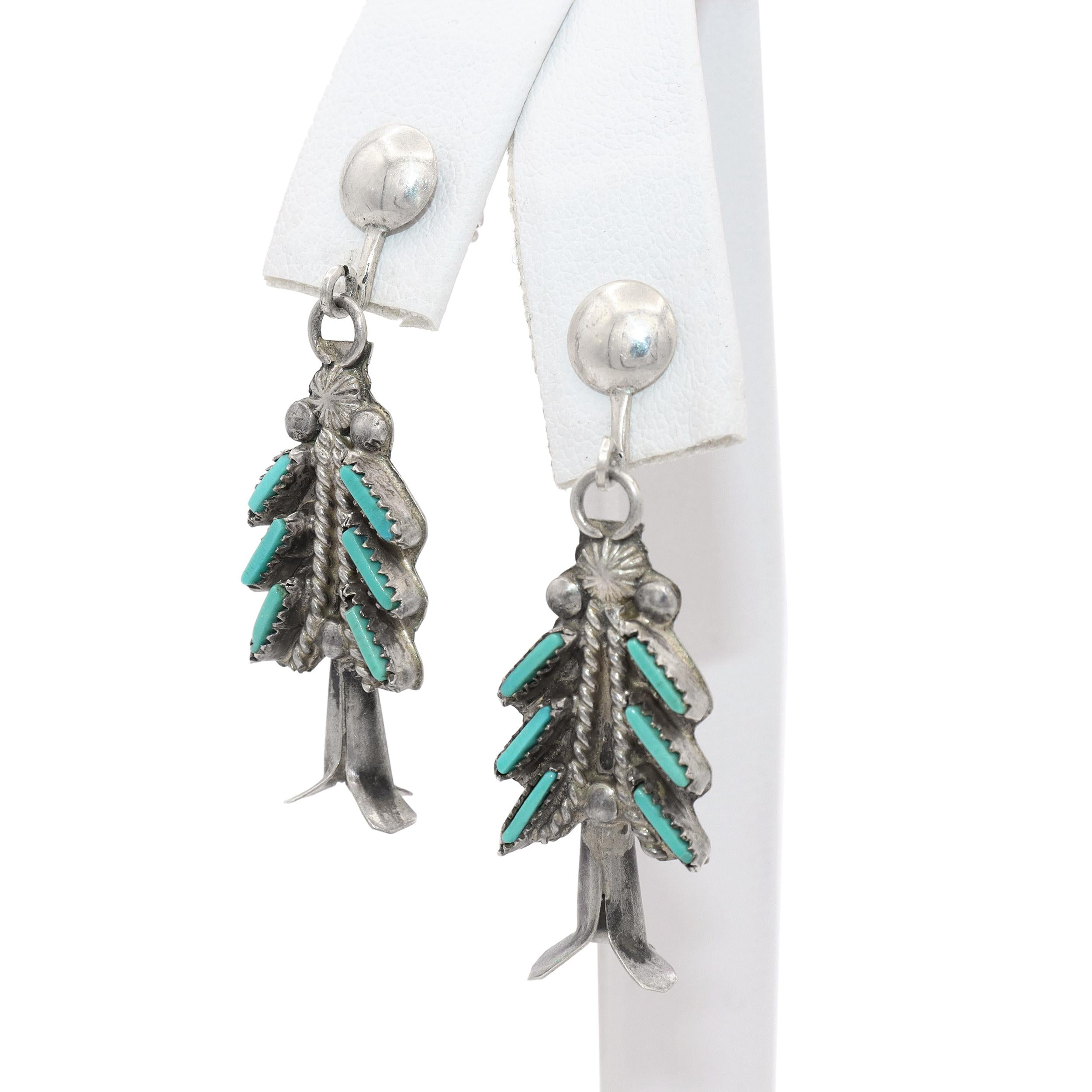 Eva L. Wyaco Zuni Sterling Silver Turquoise Needlepoint Necklace & Earring Set