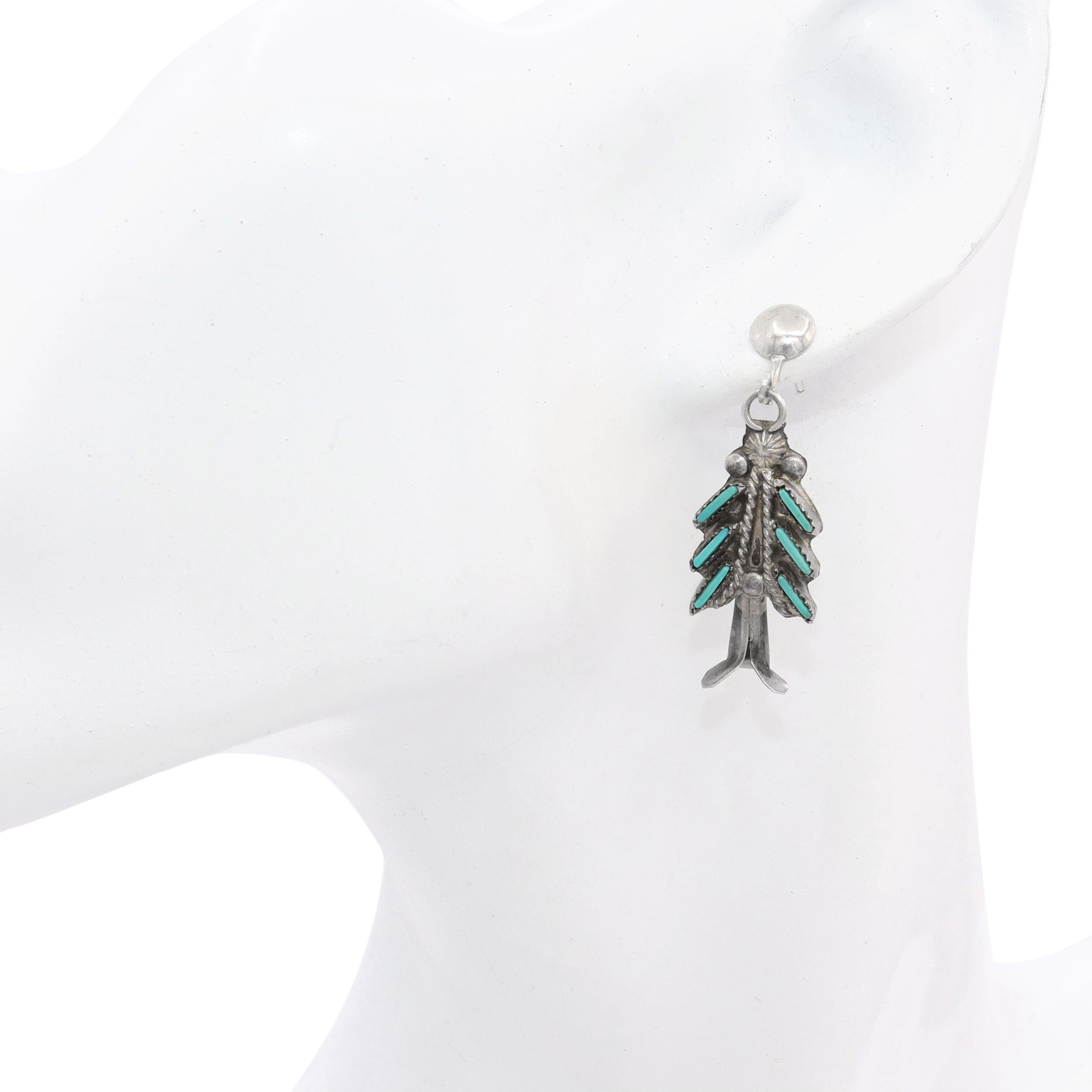 Eva L. Wyaco Zuni Sterling Silver Turquoise Needlepoint Necklace & Earring Set