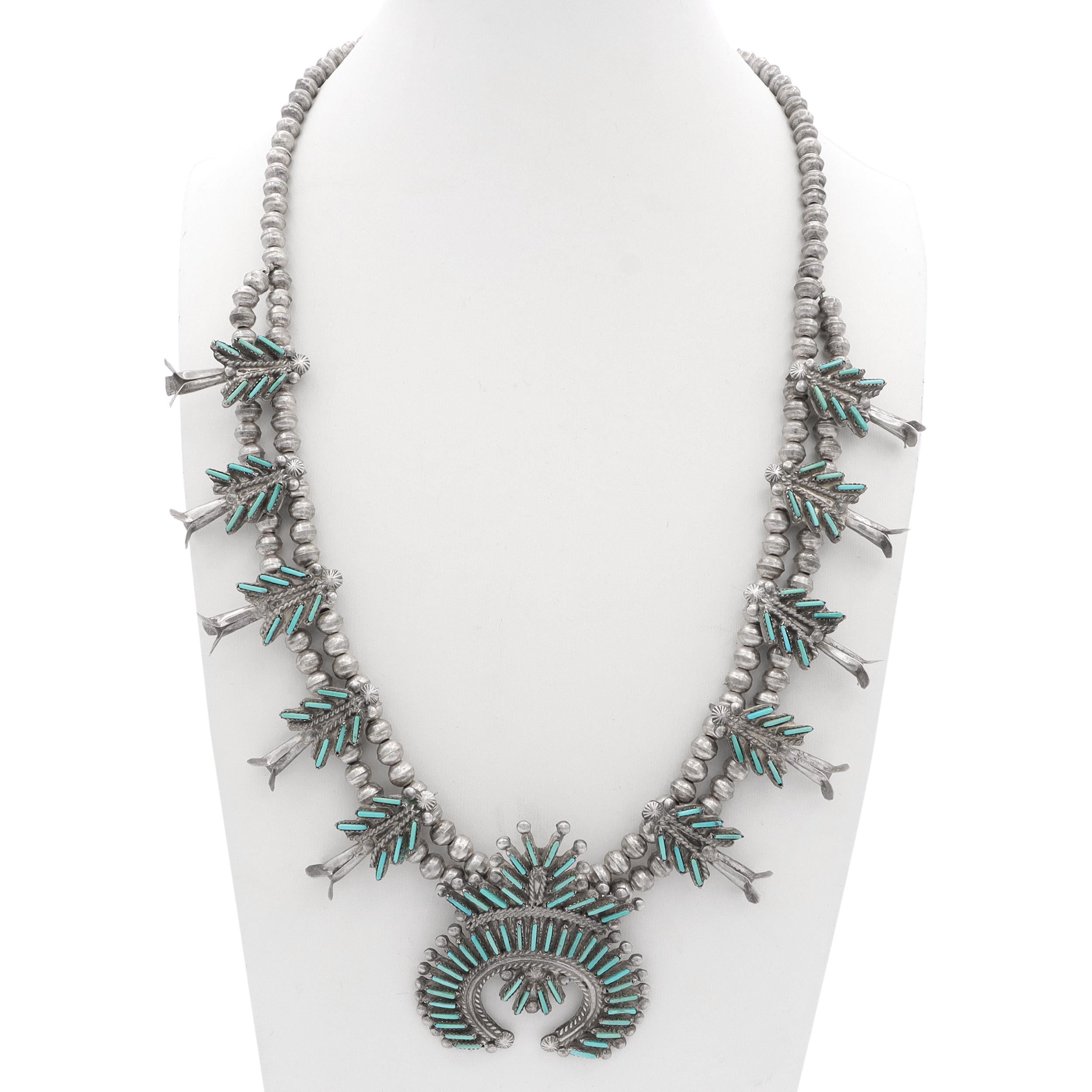 Eva L. Wyaco Zuni Sterling Silver Turquoise Needlepoint Necklace & Earring Set