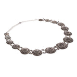 Vintage Indochina Silver Filigree Medallion Necklace and Cuff Bracelet Set