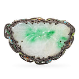 Antique Chinese Export Sterling Silver Enamel and Carved Jade Brooch