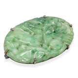 Vintage Sterling Silver Carved Jade Brooch Pin