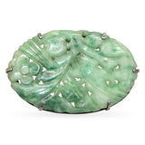 Vintage Sterling Silver Carved Jade Brooch Pin