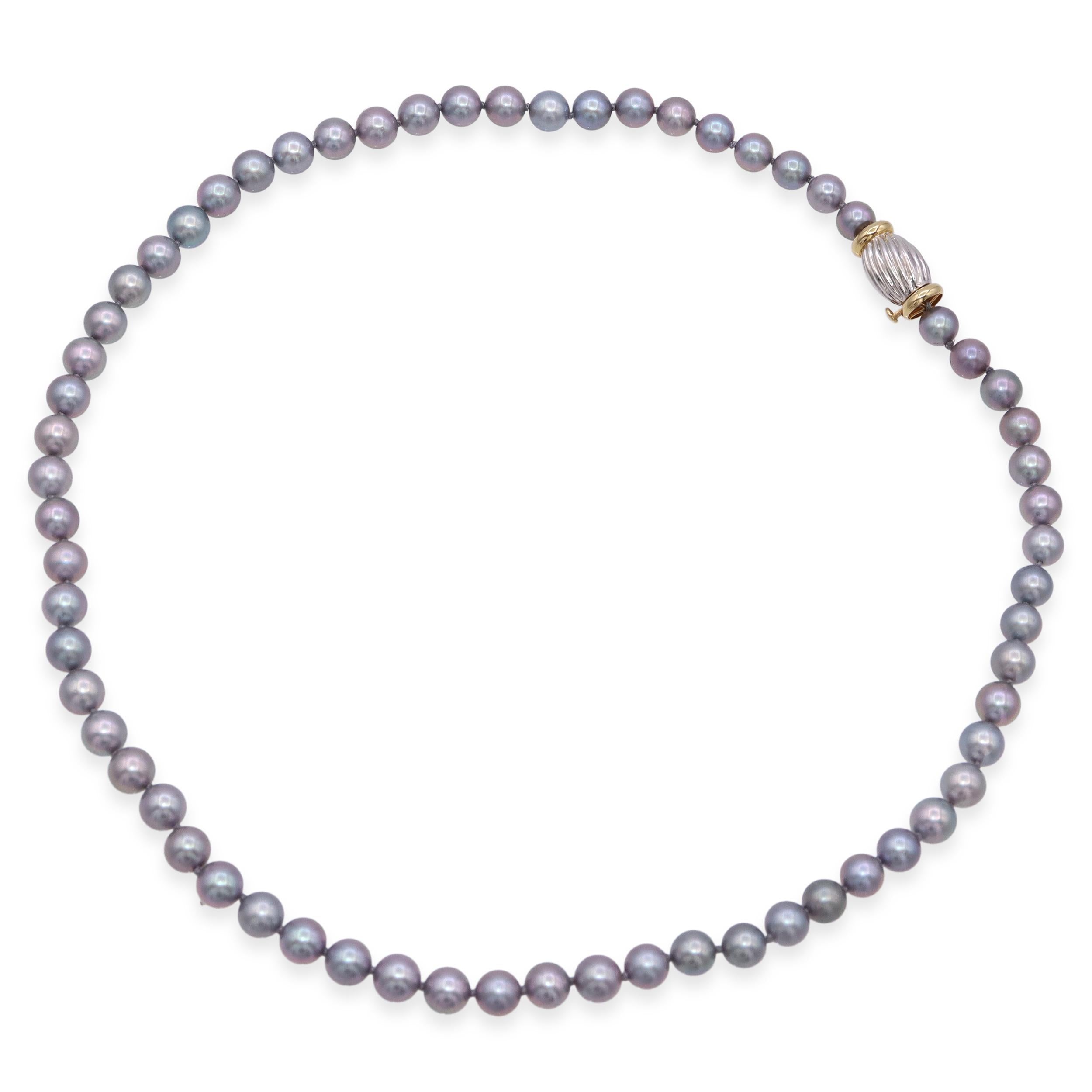 Vintage 18k Gold Gray Pearl Beaded Strand Necklace
