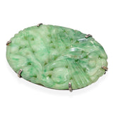 Vintage Sterling Silver Carved Jade Brooch Pin