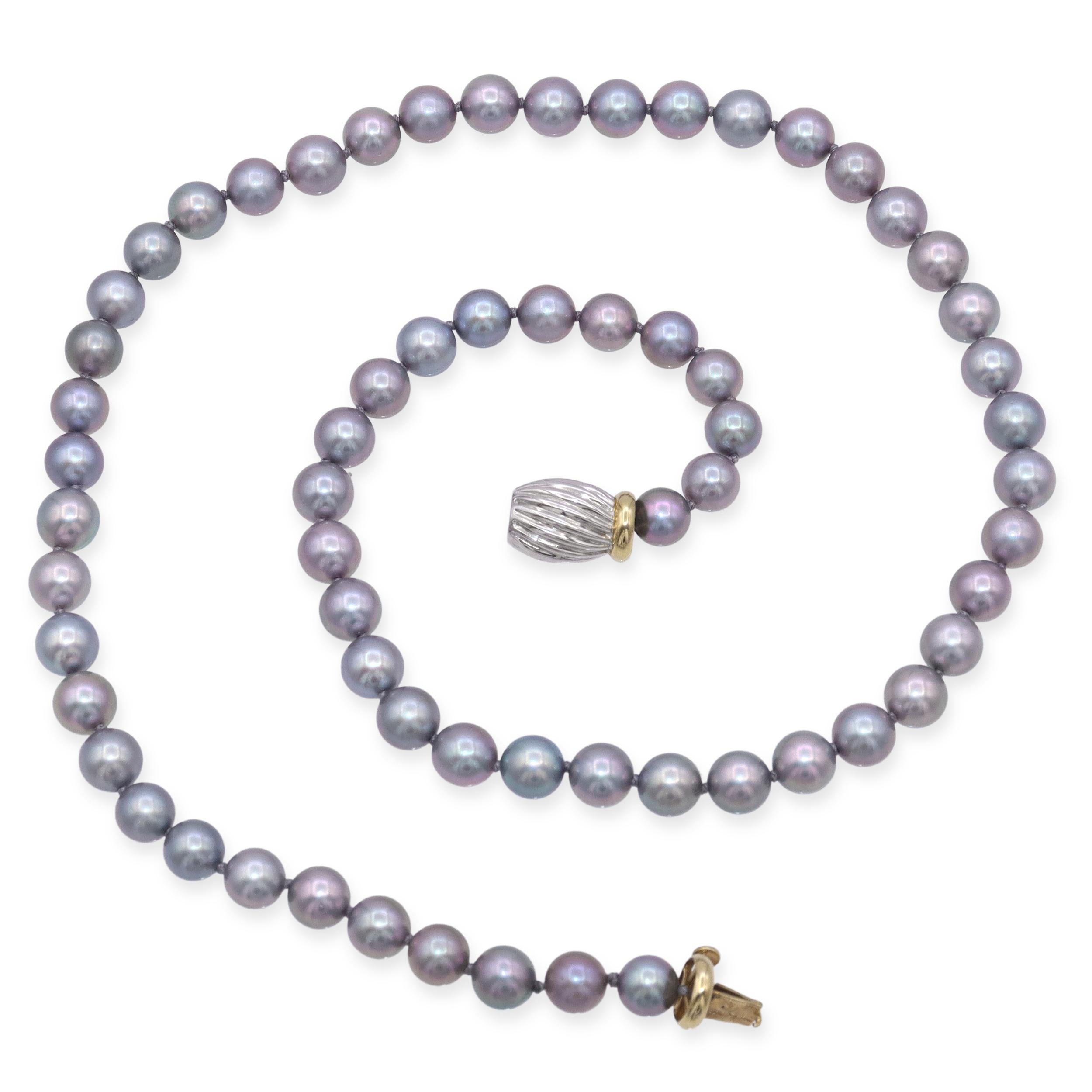 Vintage 18k Gold Gray Pearl Beaded Strand Necklace