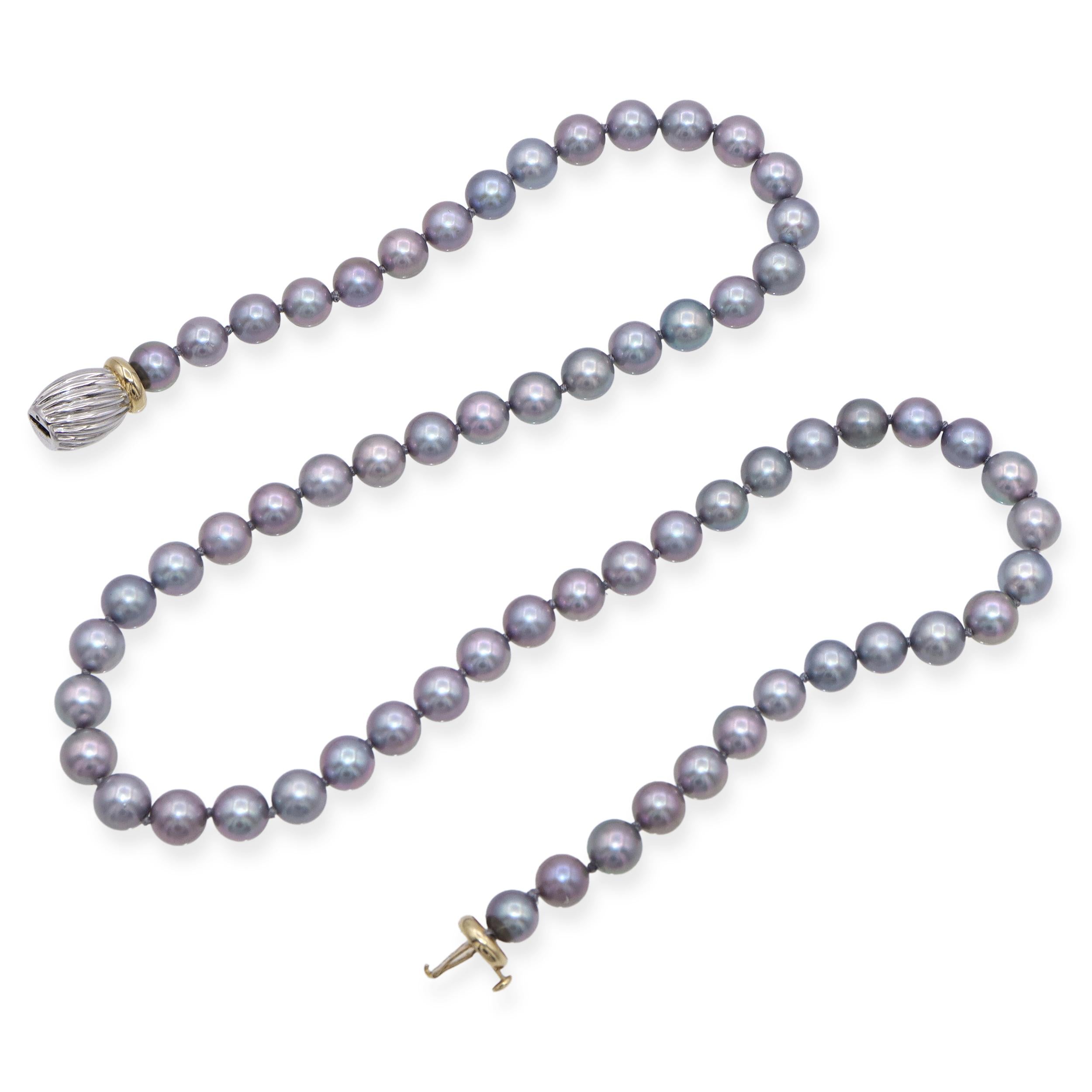 Vintage 18k Gold Gray Pearl Beaded Strand Necklace