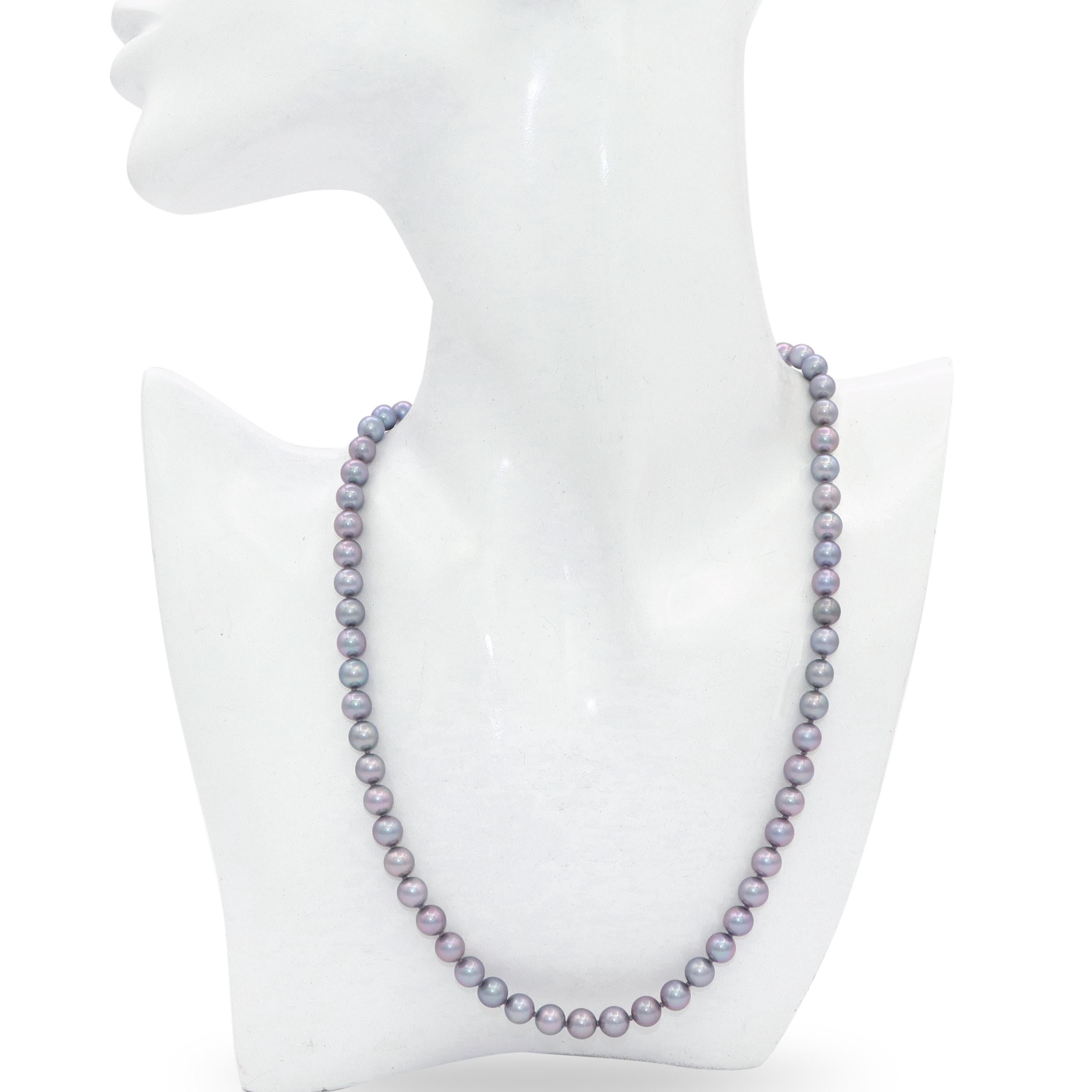 Vintage 18k Gold Gray Pearl Beaded Strand Necklace