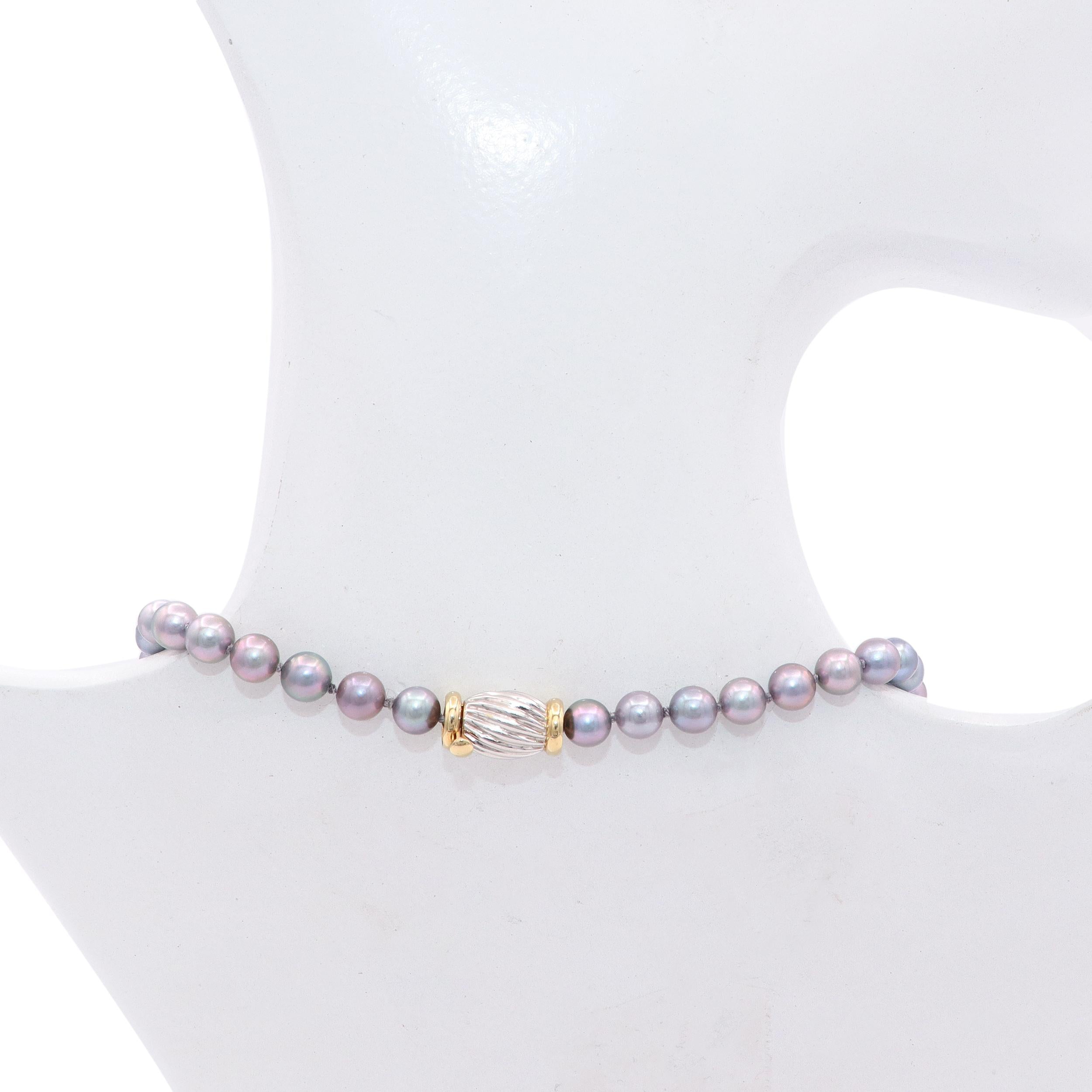 Vintage 18k Gold Gray Pearl Beaded Strand Necklace