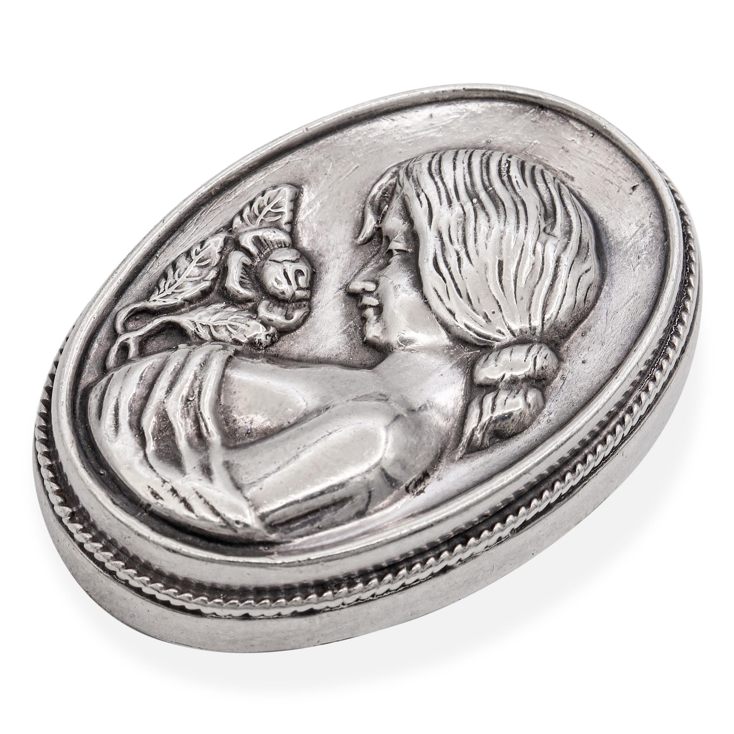 Henryk Winograd HW Sterling Silver Repoussé Woman with Rose Cameo Brooch Pendant