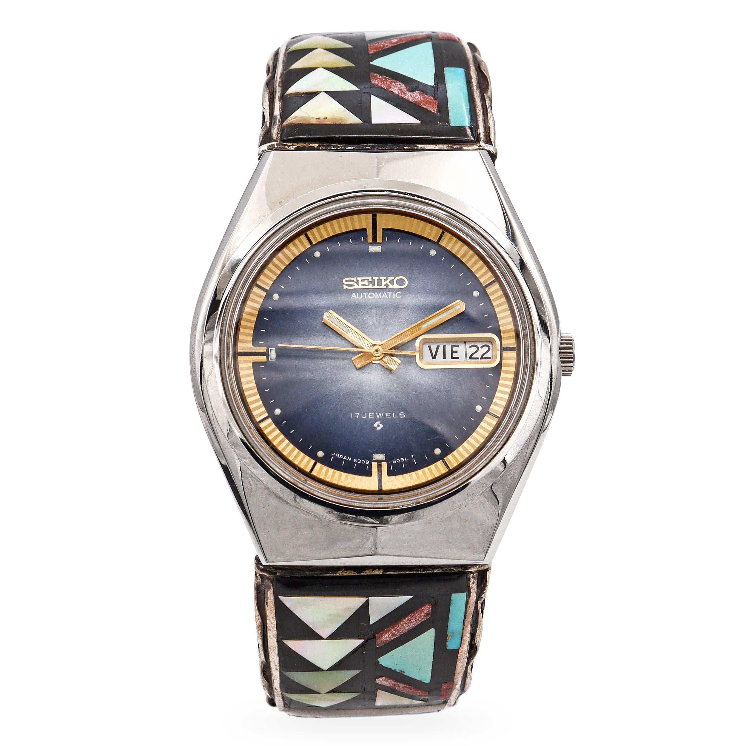 Janni様 Vintage Seiko Automatic Watch w/ Native-Style Inlaid Zuni Watch