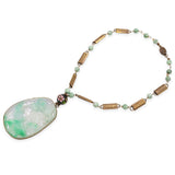Carved Jade Bat and Floral Pendant Dyed Quartzite Beaded Necklace