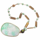 Carved Jade Bat and Floral Pendant Dyed Quartzite Beaded Necklace
