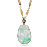 Carved Jade Bat and Floral Pendant Dyed Quartzite Beaded Necklace