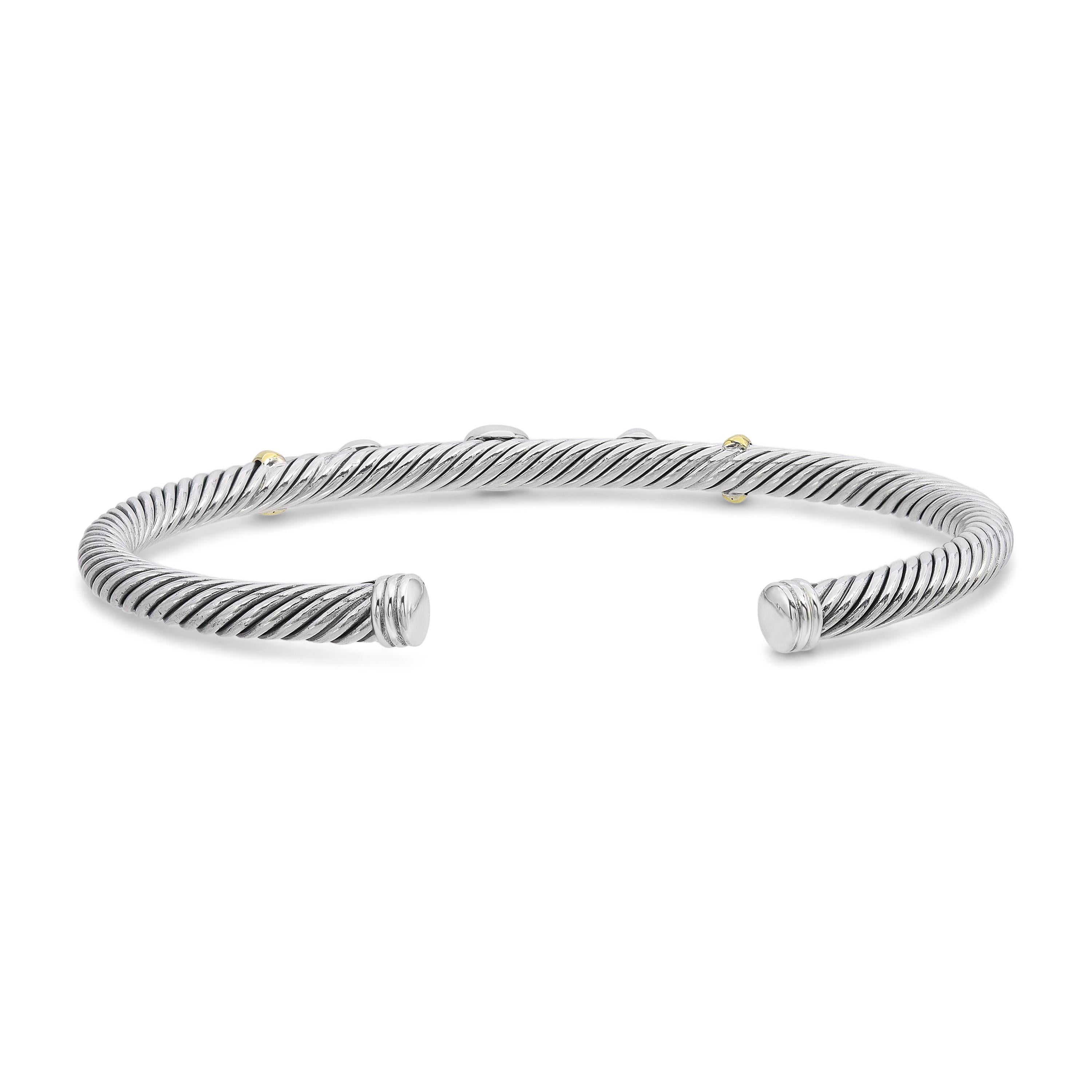 David Yurman Cable Renaissance 18k & Sterling Silver Multi Stone Cuff Bracelet