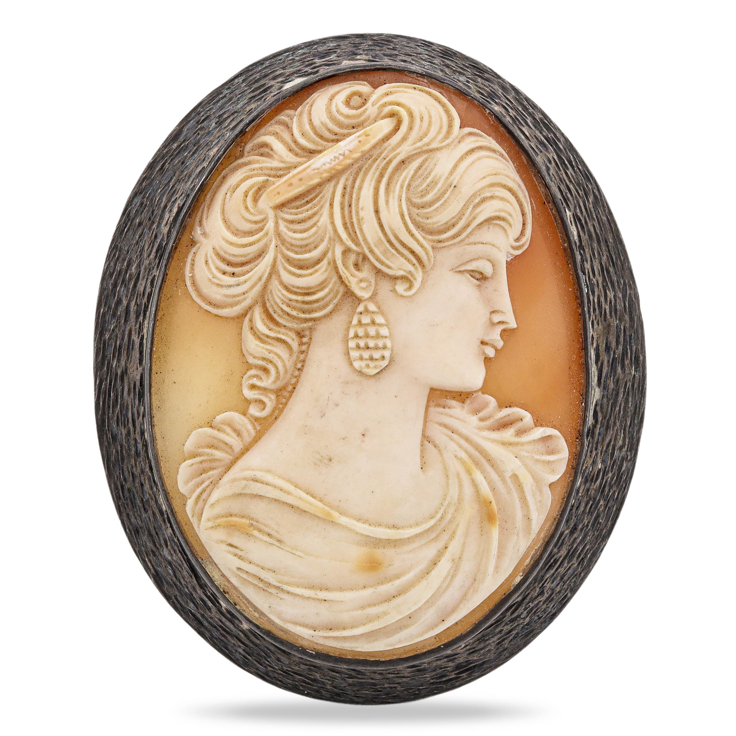 Antique Shell Cameo Sterling Silver Belt Buckle
