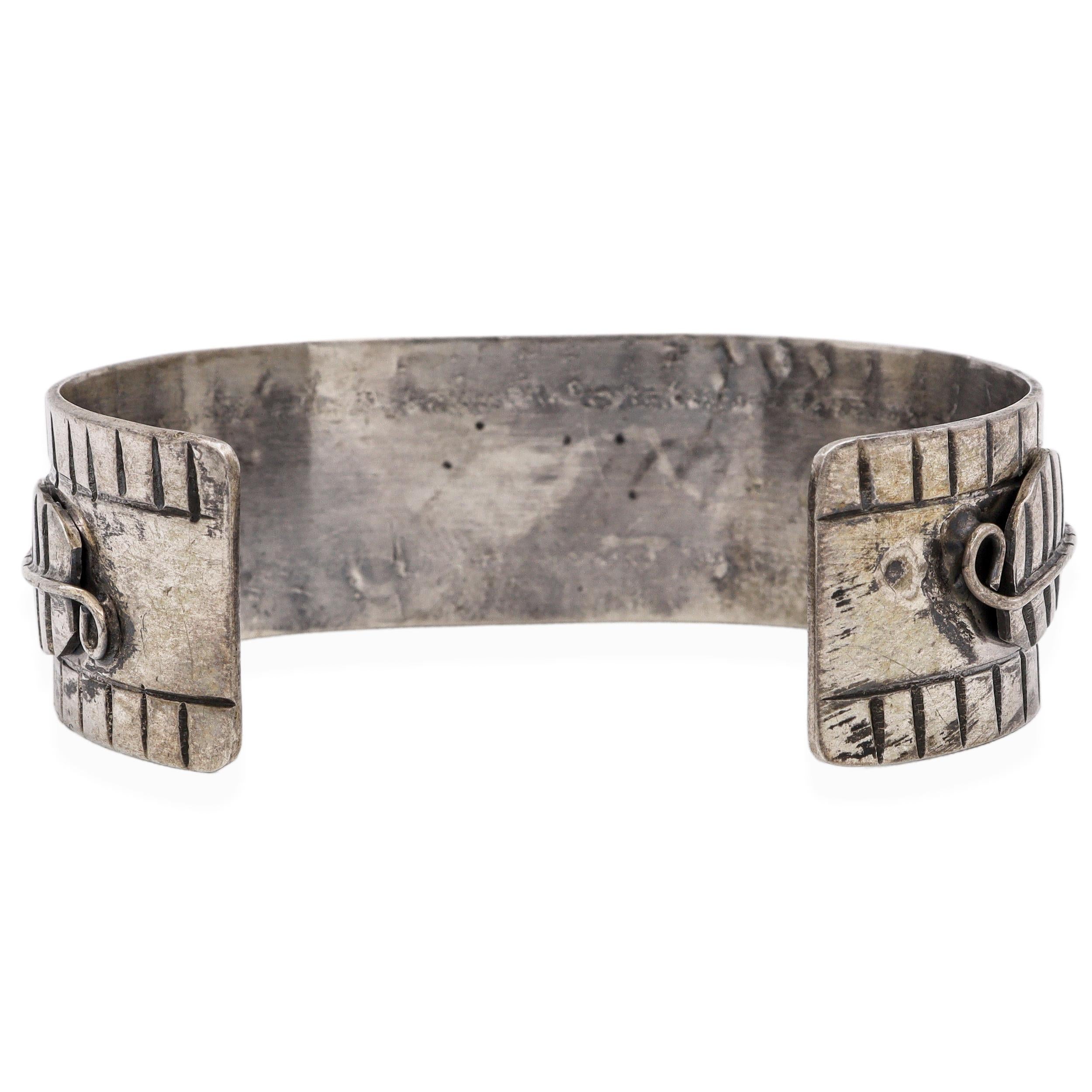 Vintage Navajo Sterling Silver Turquoise ID Cuff Bracelet