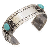 Vintage Navajo Sterling Silver Turquoise ID Cuff Bracelet