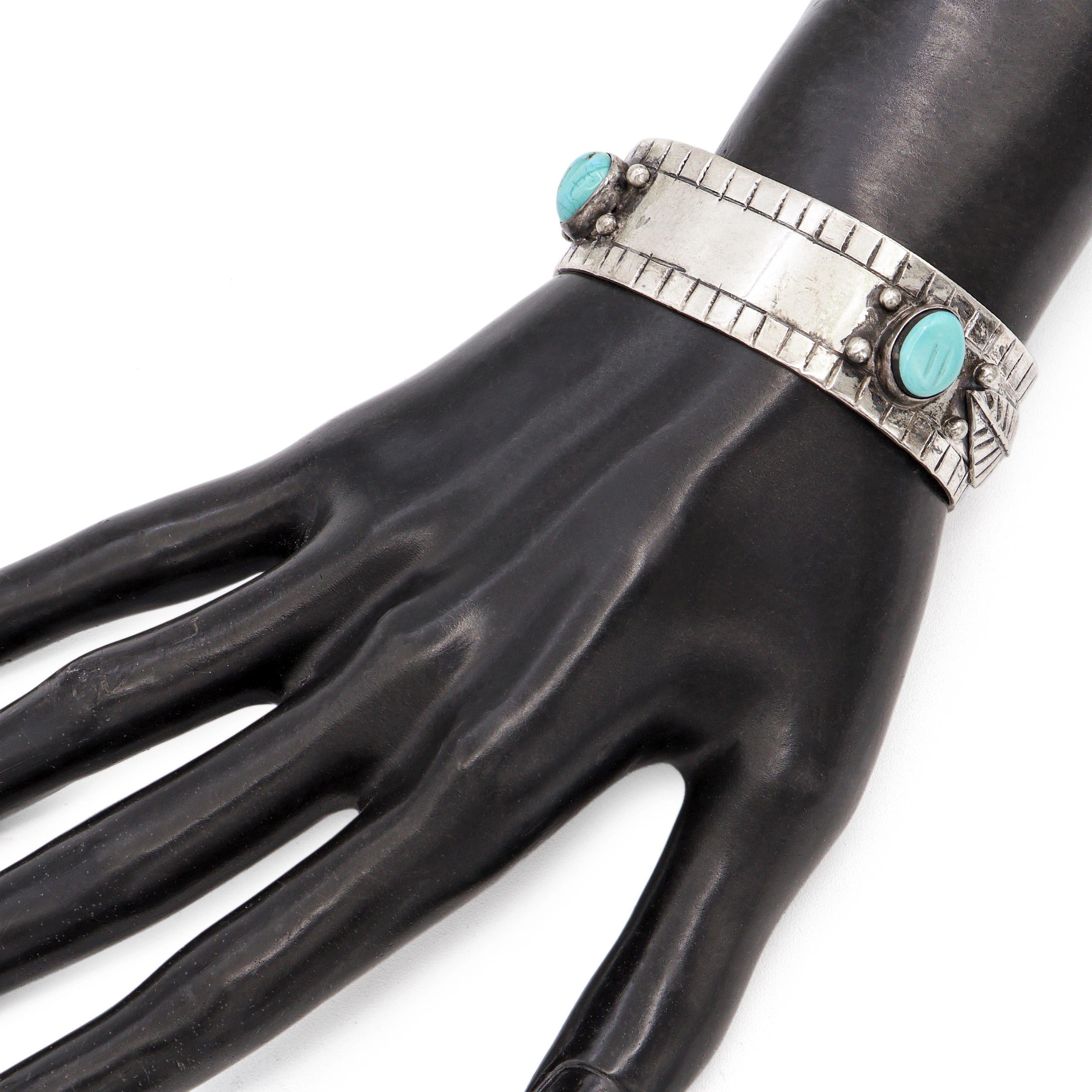 Vintage Navajo Sterling Silver Turquoise ID Cuff Bracelet