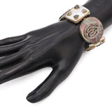 Vintage Silver Diamond Hematite Abalone Shell Mother of Pearl Link Bracelet