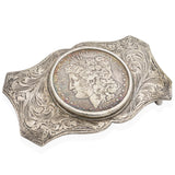Vintage Sterling Silver 1885 Morgan Silver Dollar Coin Belt Buckle