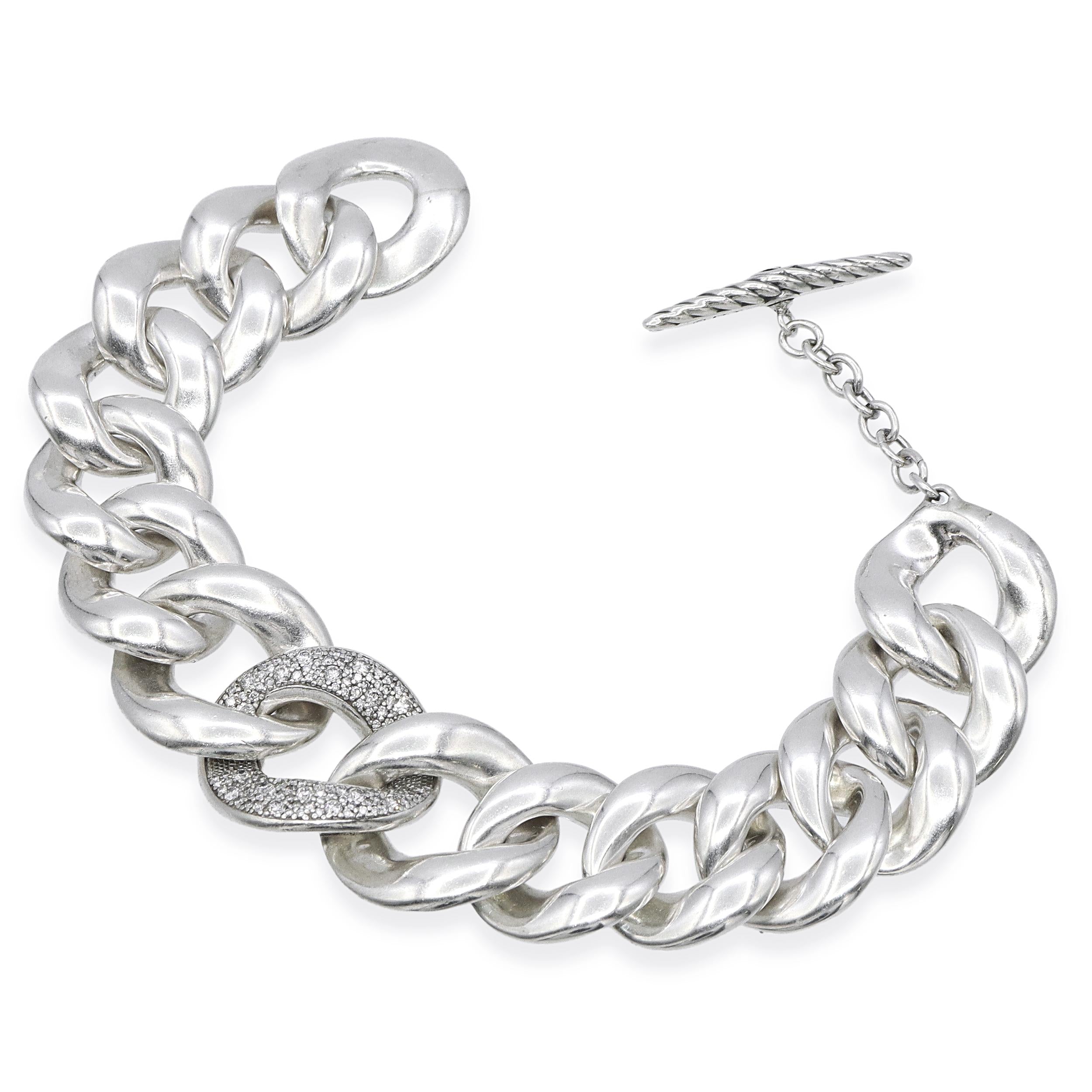 David Yurman Sterling Silver Diamond Pavé Belmont Curb Link Bracelet