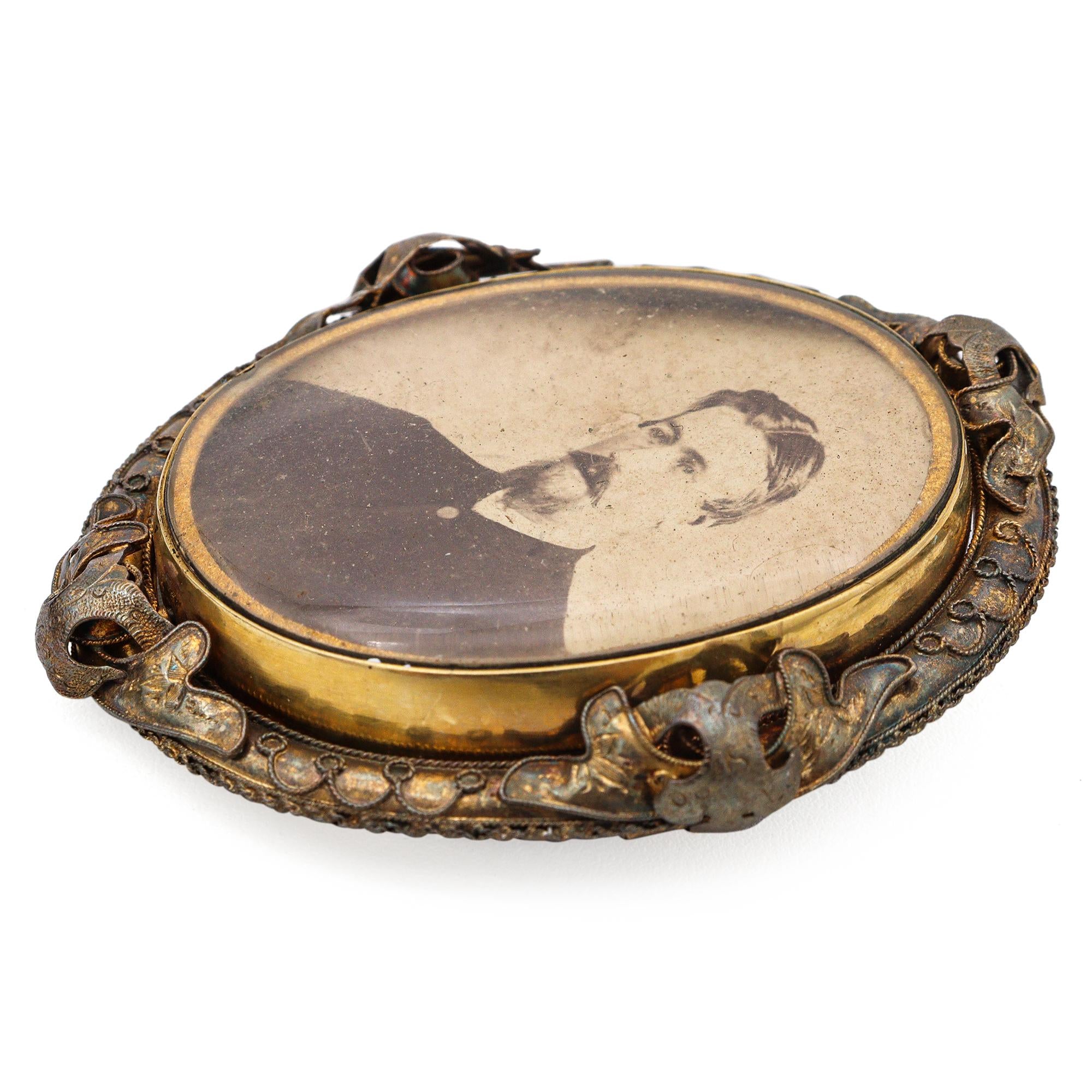 Antique Victorian Yellow Gold Portrait Mourning Brooch