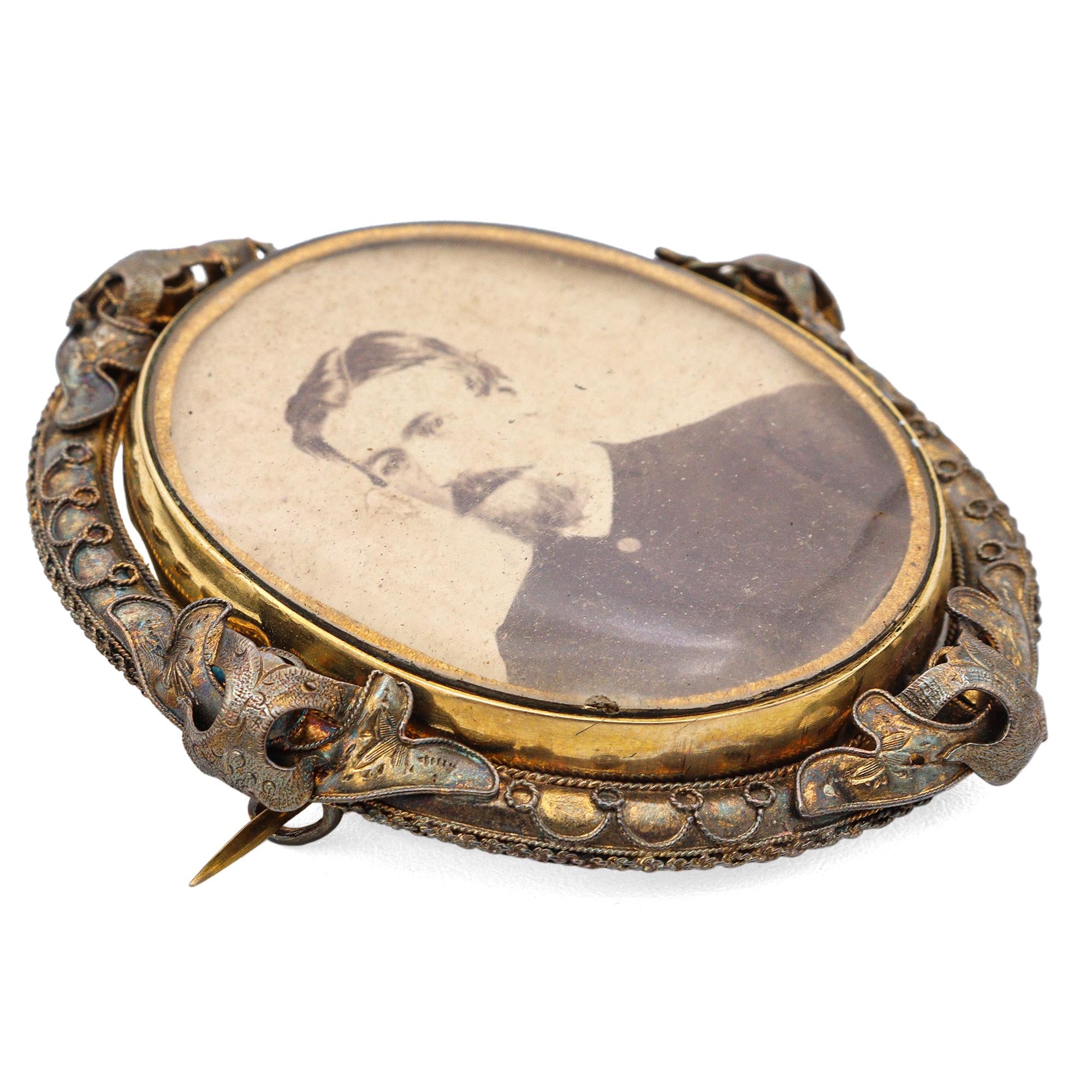 Antique Victorian Yellow Gold Portrait Mourning Brooch