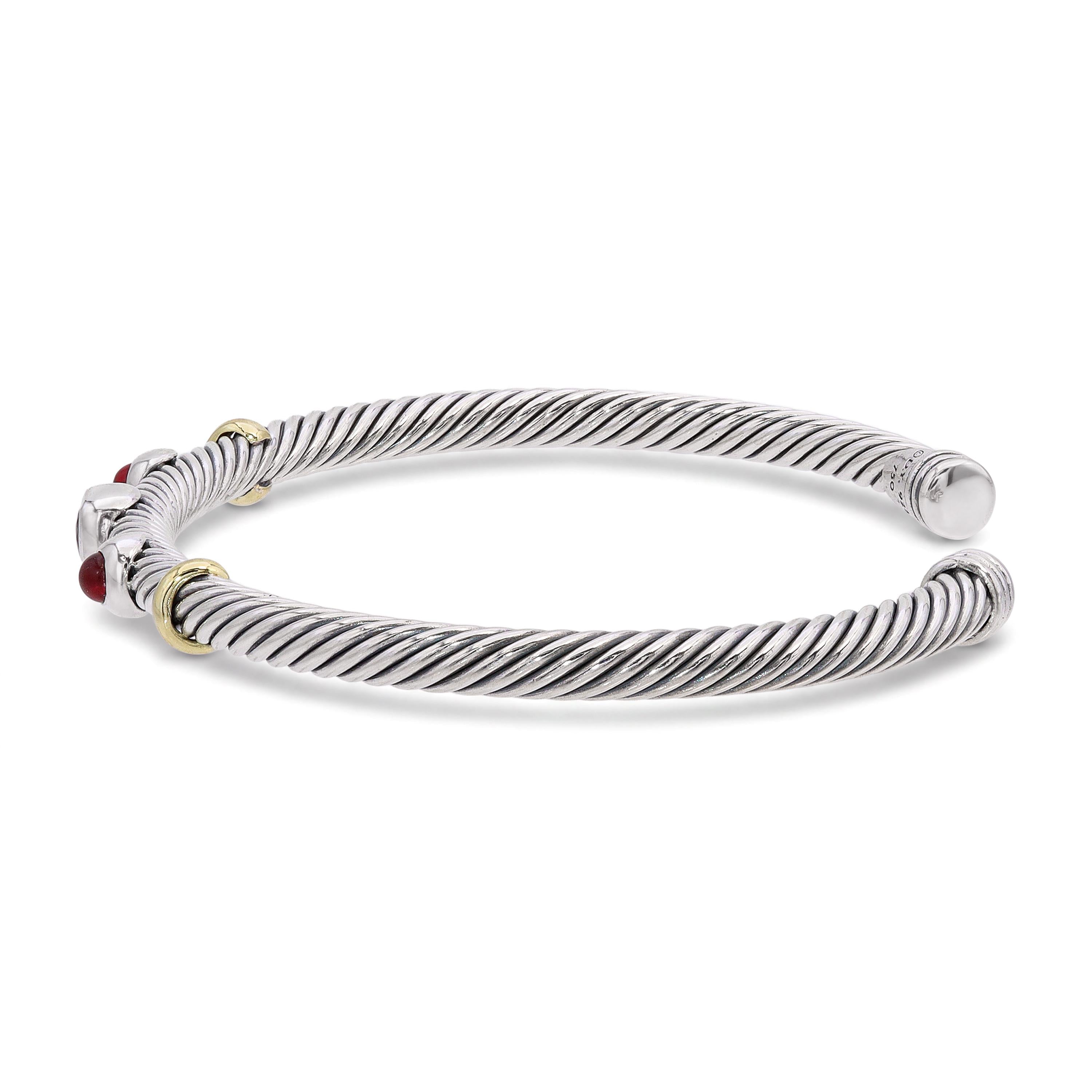David Yurman Cable Renaissance 18k & Sterling Silver Multi Stone Cuff Bracelet