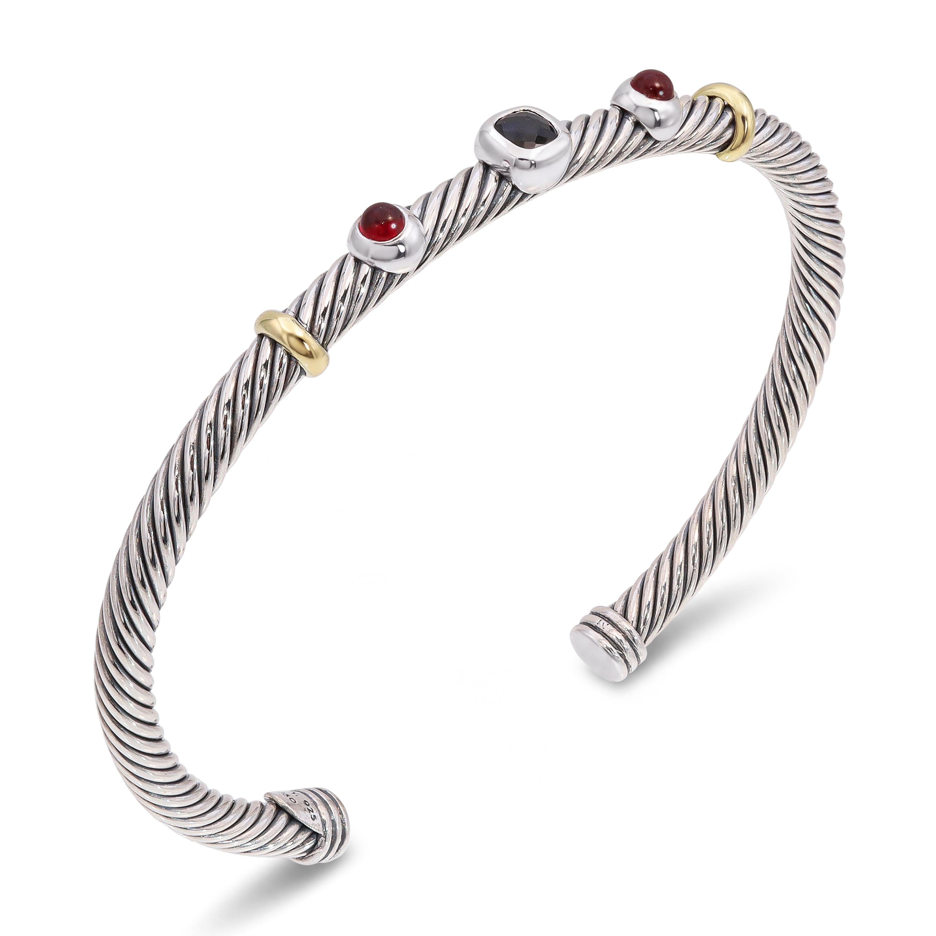David Yurman Cable Renaissance 18k & Sterling Silver Multi Stone Cuff Bracelet
