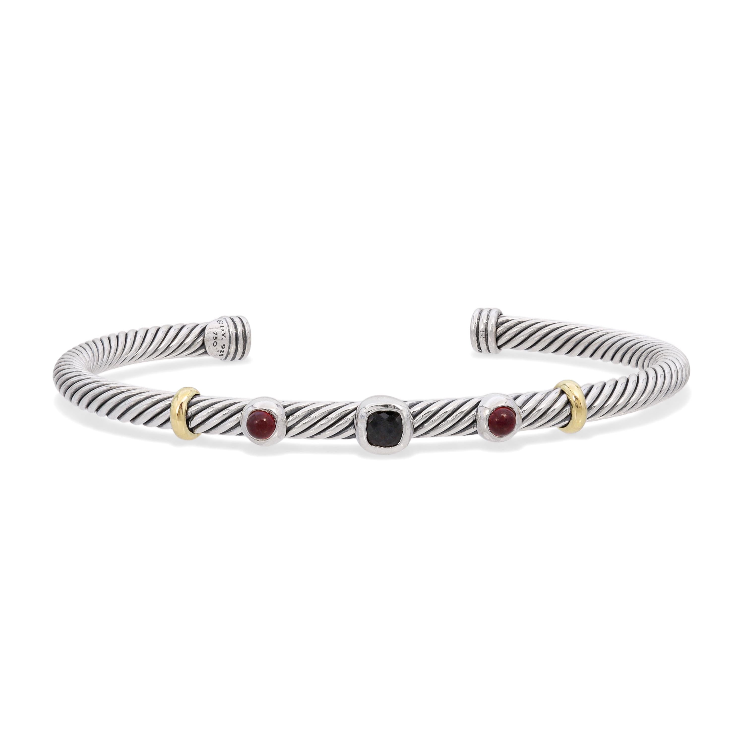 David Yurman Cable Renaissance 18k & Sterling Silver Multi Stone Cuff Bracelet