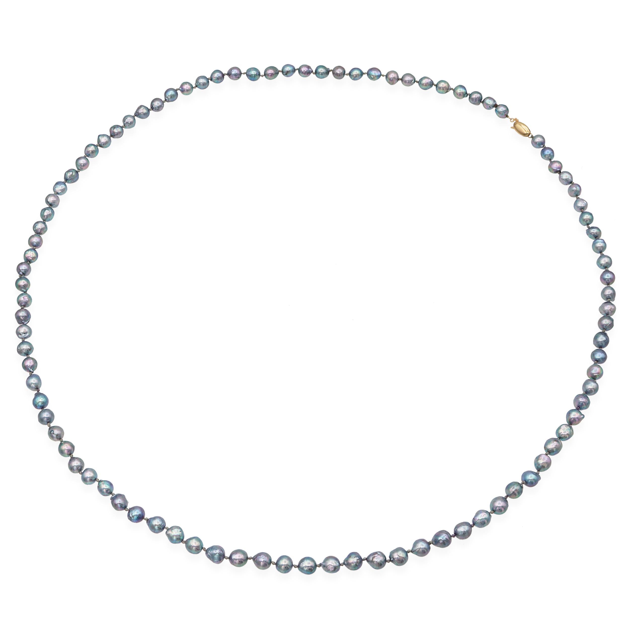 Vintage 14k Yellow Gold Opera Length Pearl Beaded Strand Necklace