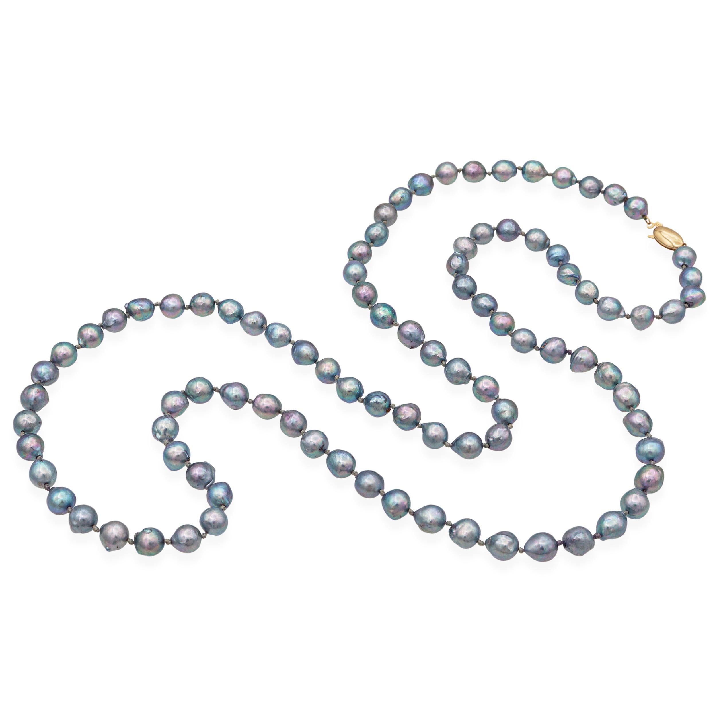 Vintage 14k Yellow Gold Opera Length Pearl Beaded Strand Necklace