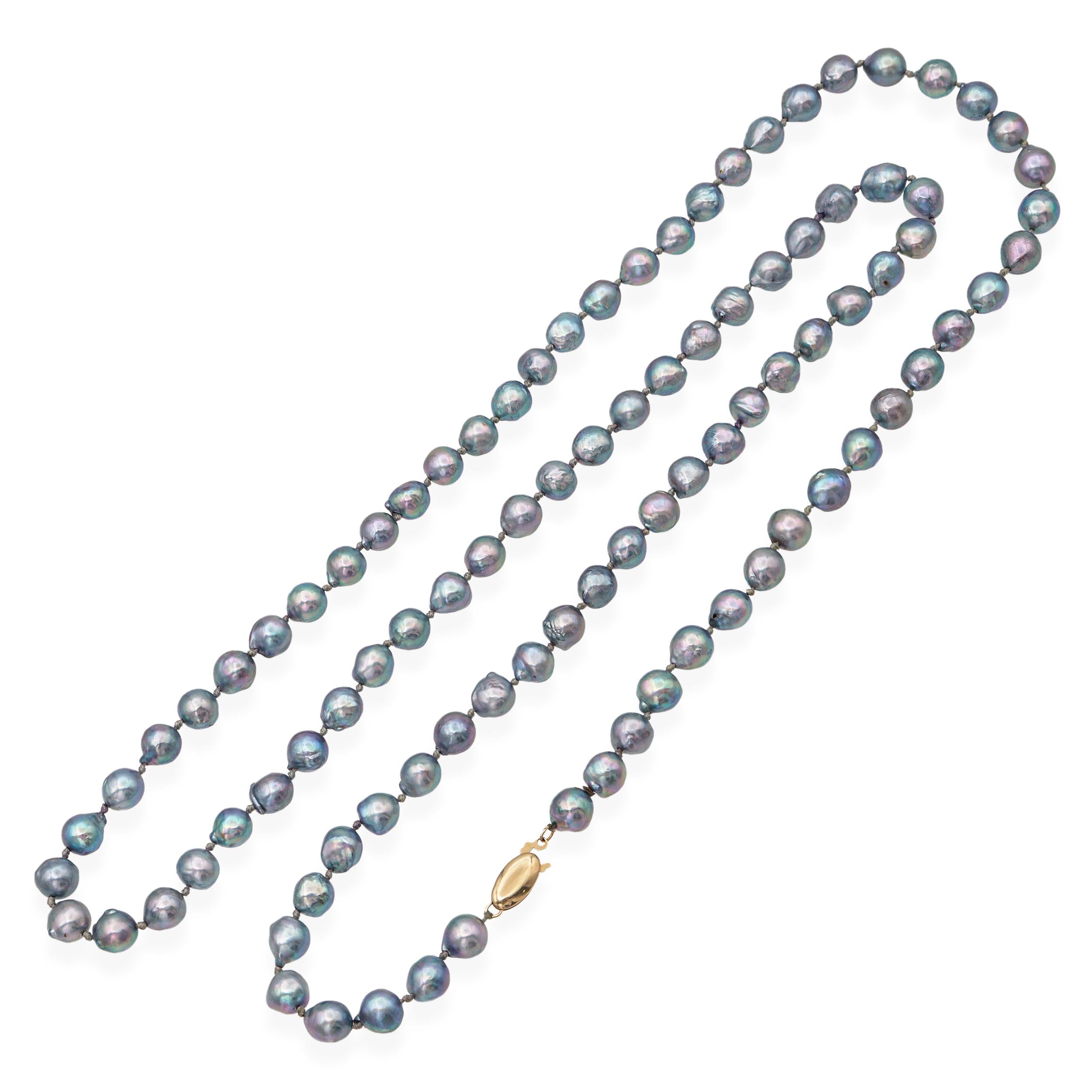 Vintage 14k Yellow Gold Opera Length Pearl Beaded Strand Necklace