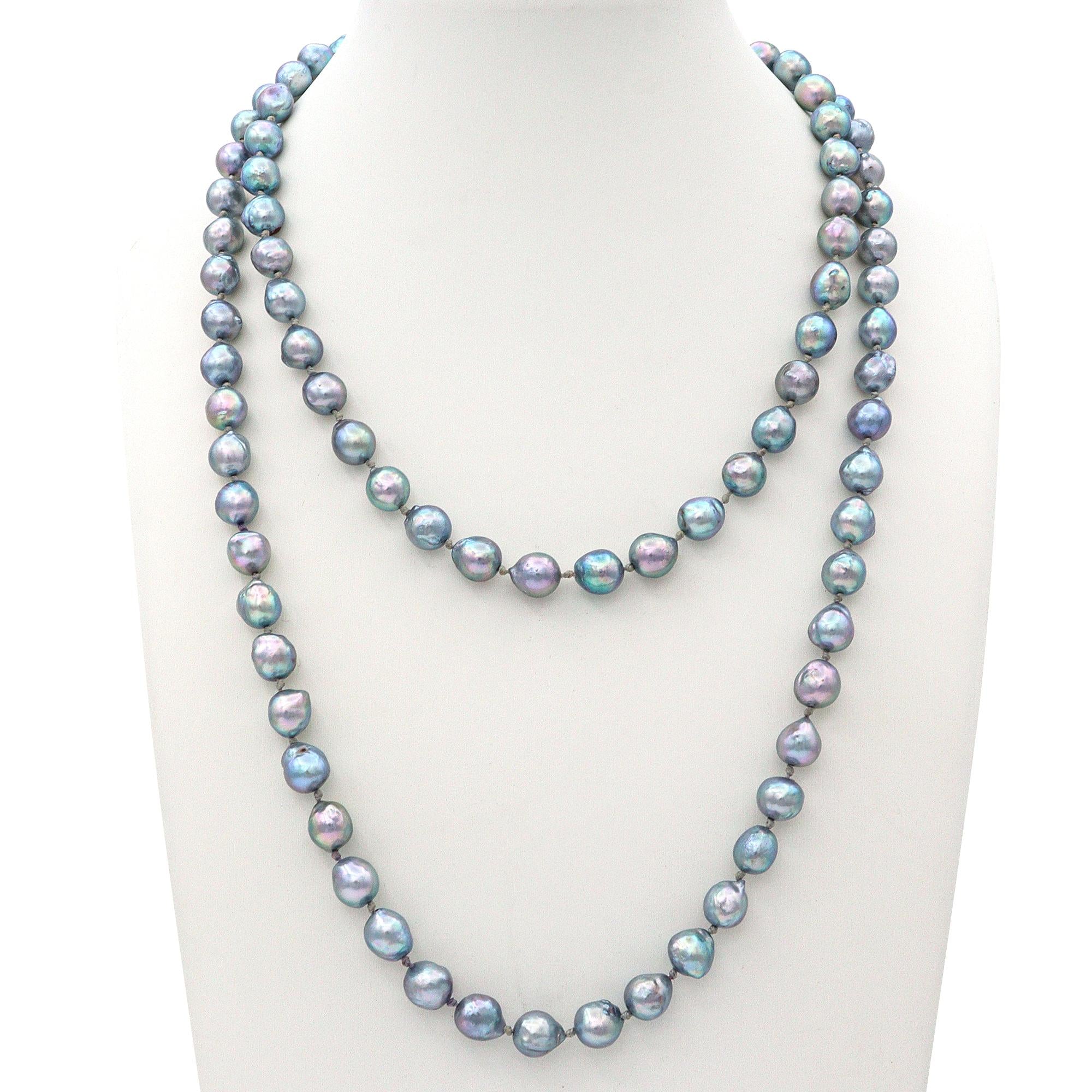 Vintage 14k Yellow Gold Opera Length Pearl Beaded Strand Necklace