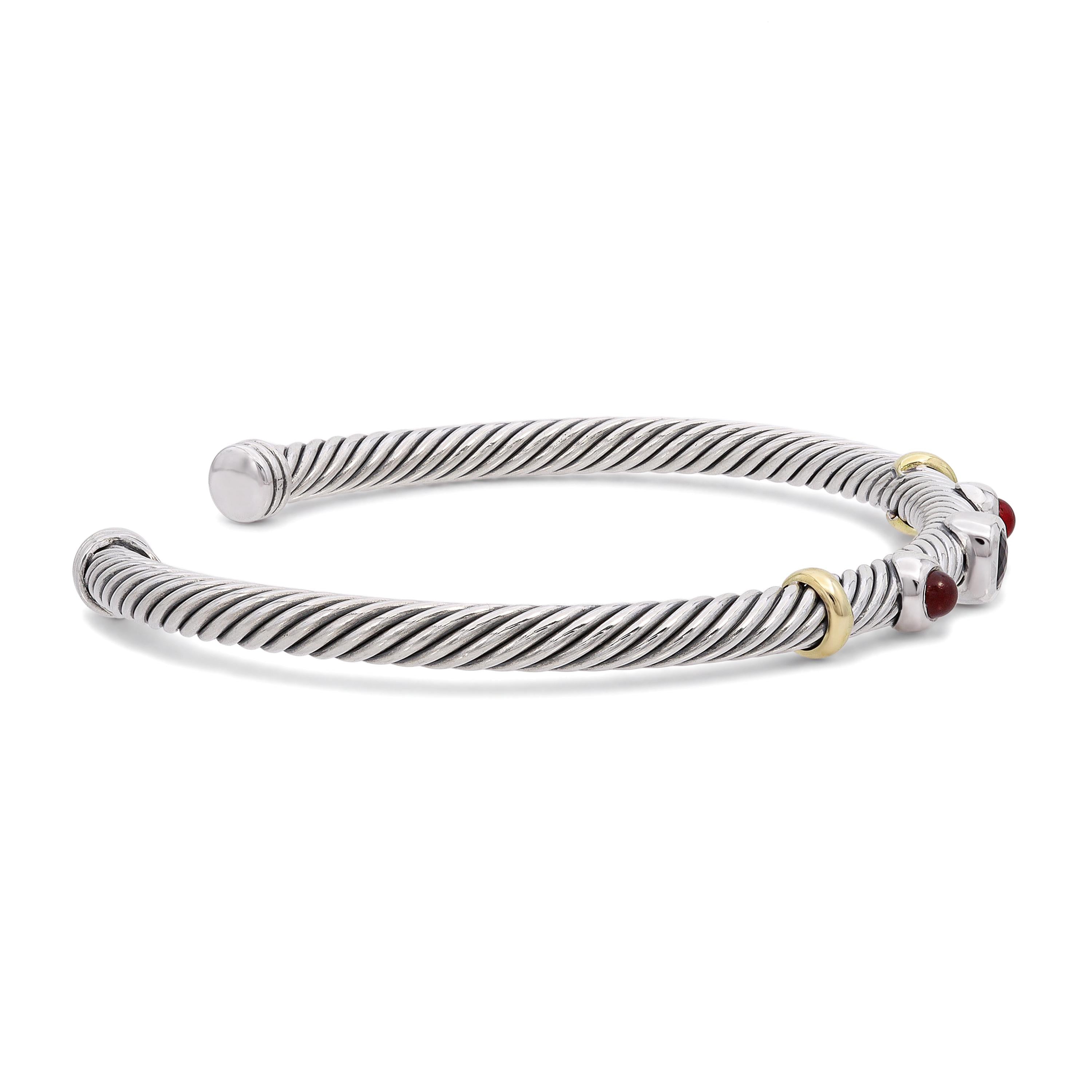 David Yurman Cable Renaissance 18k & Sterling Silver Multi Stone Cuff Bracelet