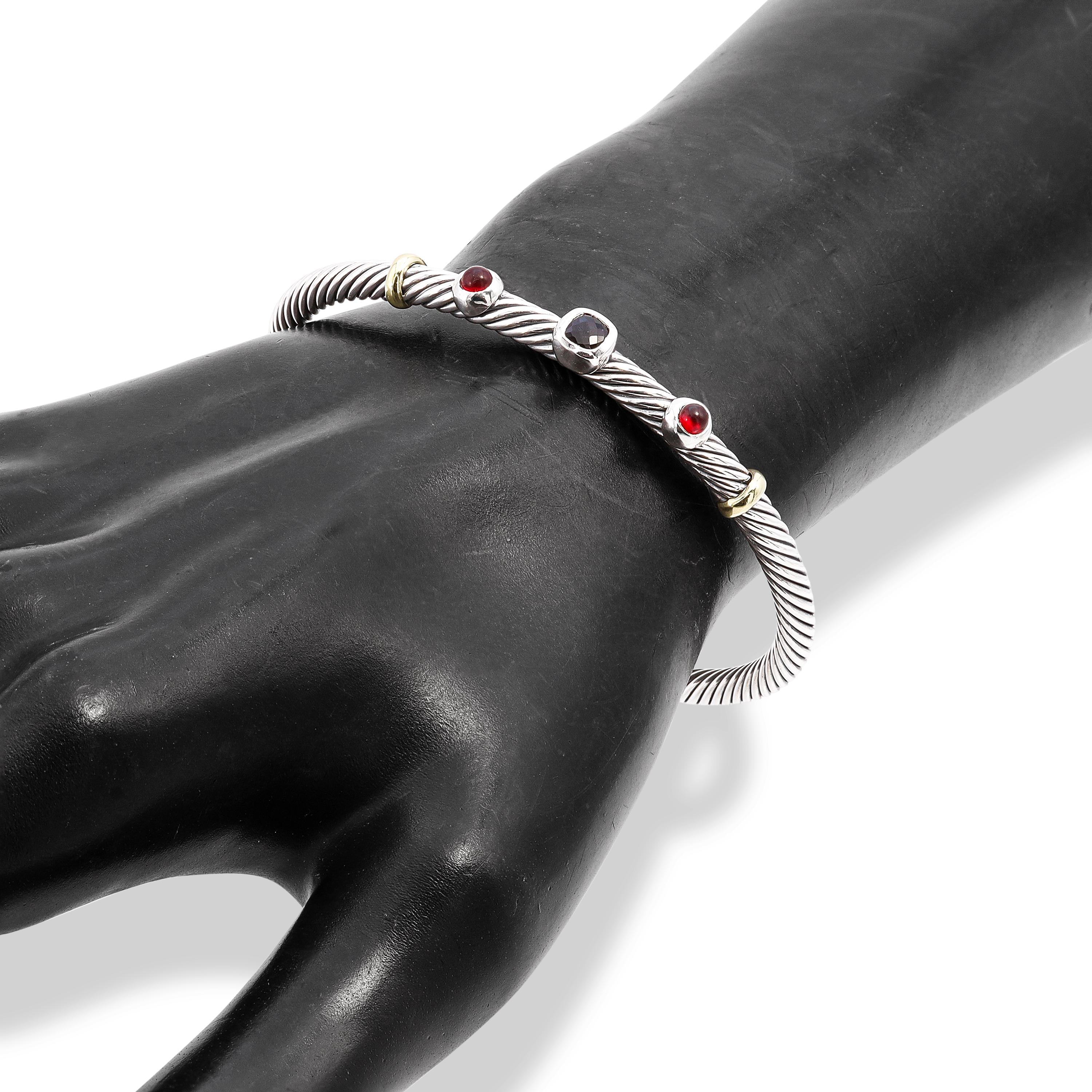 David Yurman Cable Renaissance 18k & Sterling Silver Multi Stone Cuff Bracelet