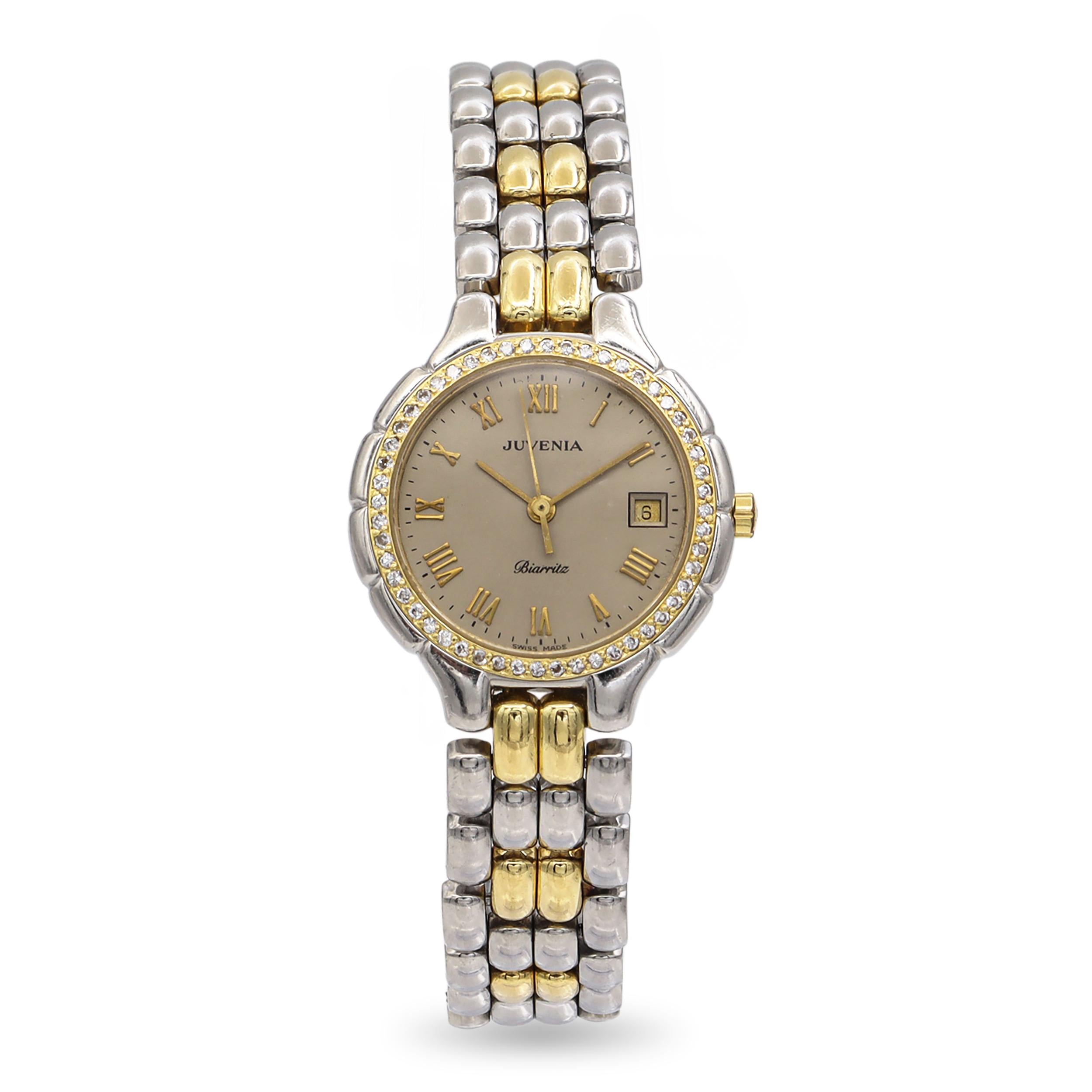Juvenia Biarritz Stainless Steel with 18k Yellow Gold Diamond Bezel Watch