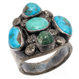 Vintage Navajo Sterling Silver Multi-Stone Turquoise Cluster Ring