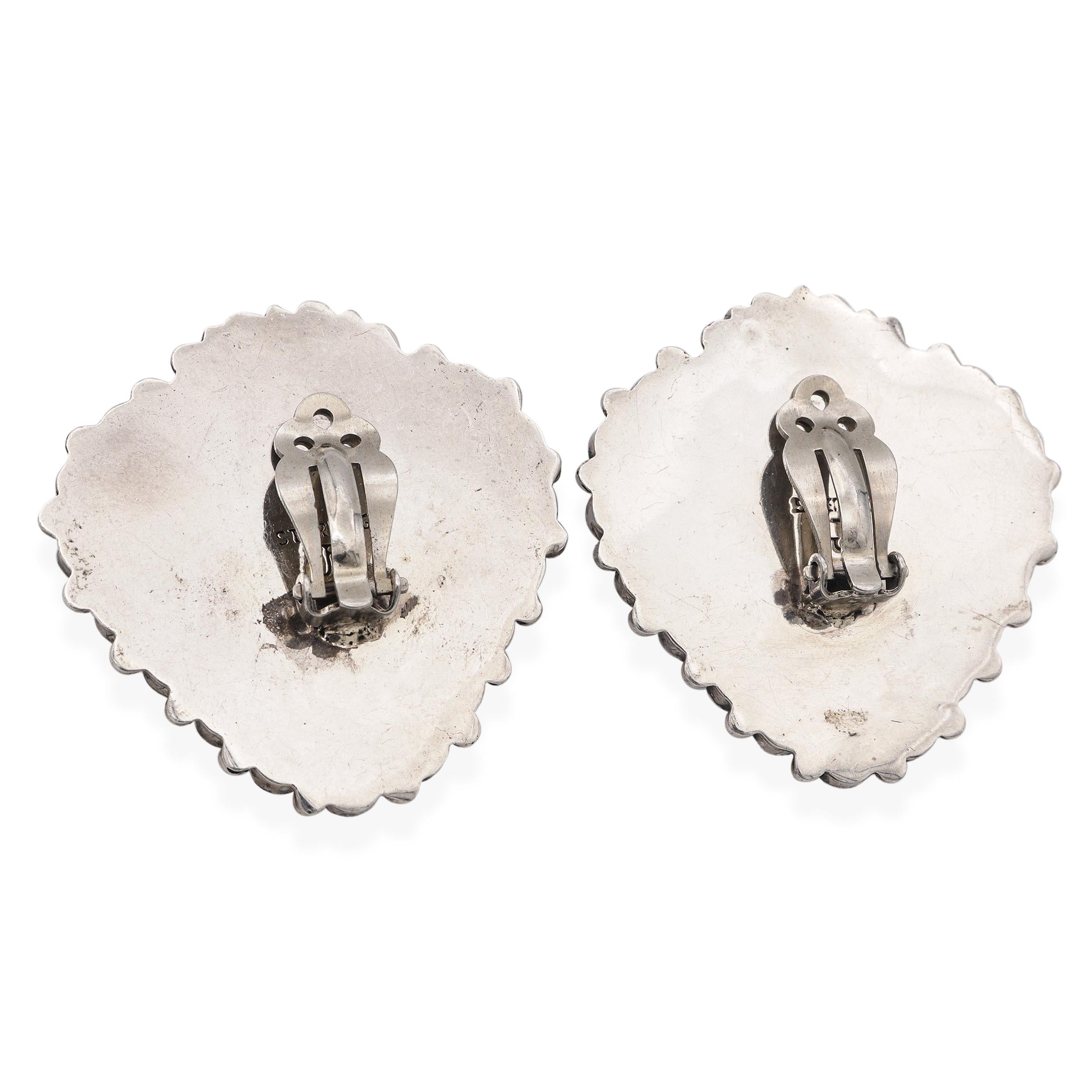 Federico Jimenez Southwestern Sterling Silver Turquoise Heart Clip On Earrings