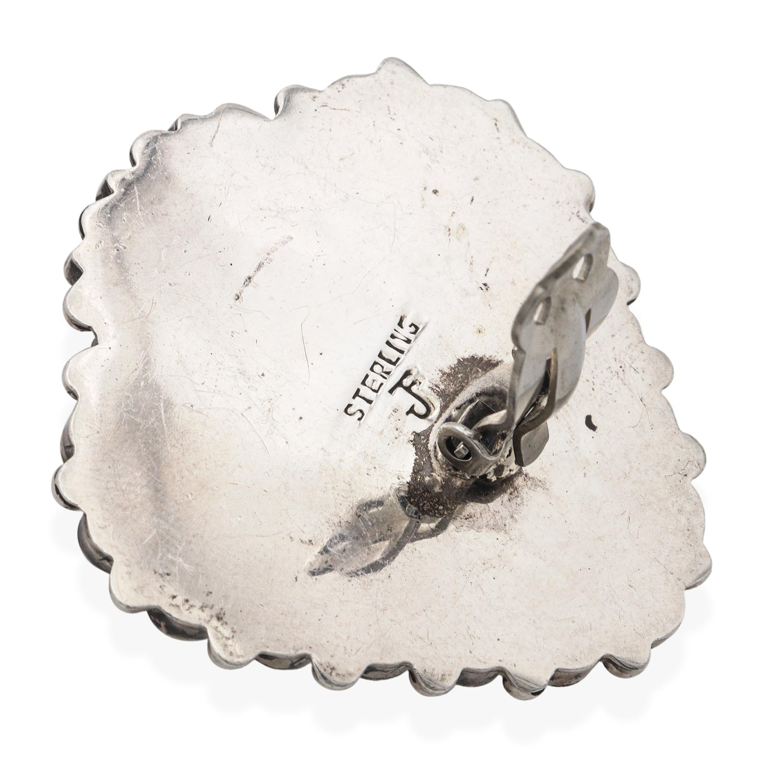 Federico Jimenez Southwestern Sterling Silver Turquoise Heart Clip On Earrings