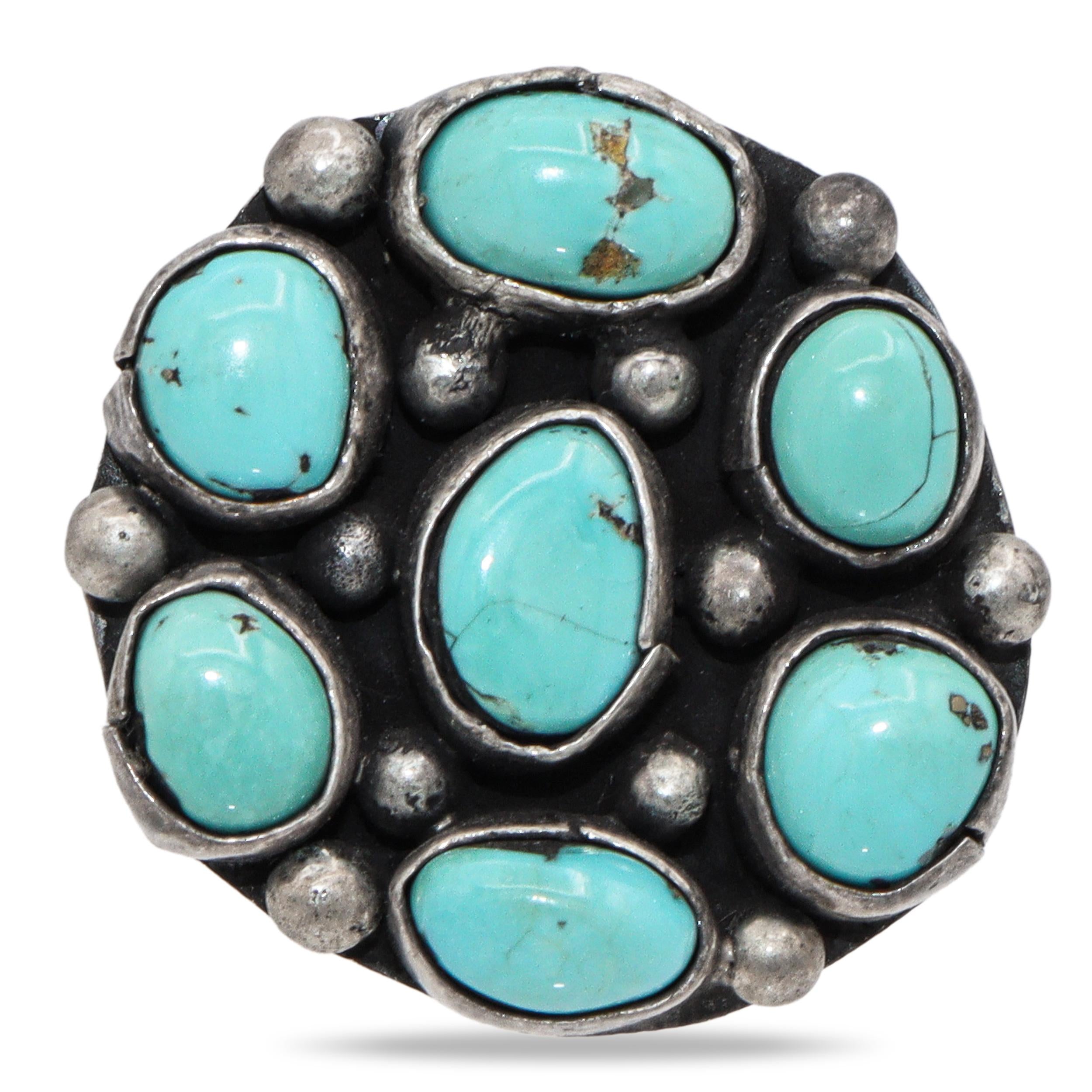 Vintage Navajo Sterling Silver Turquoise Cluster Ring
