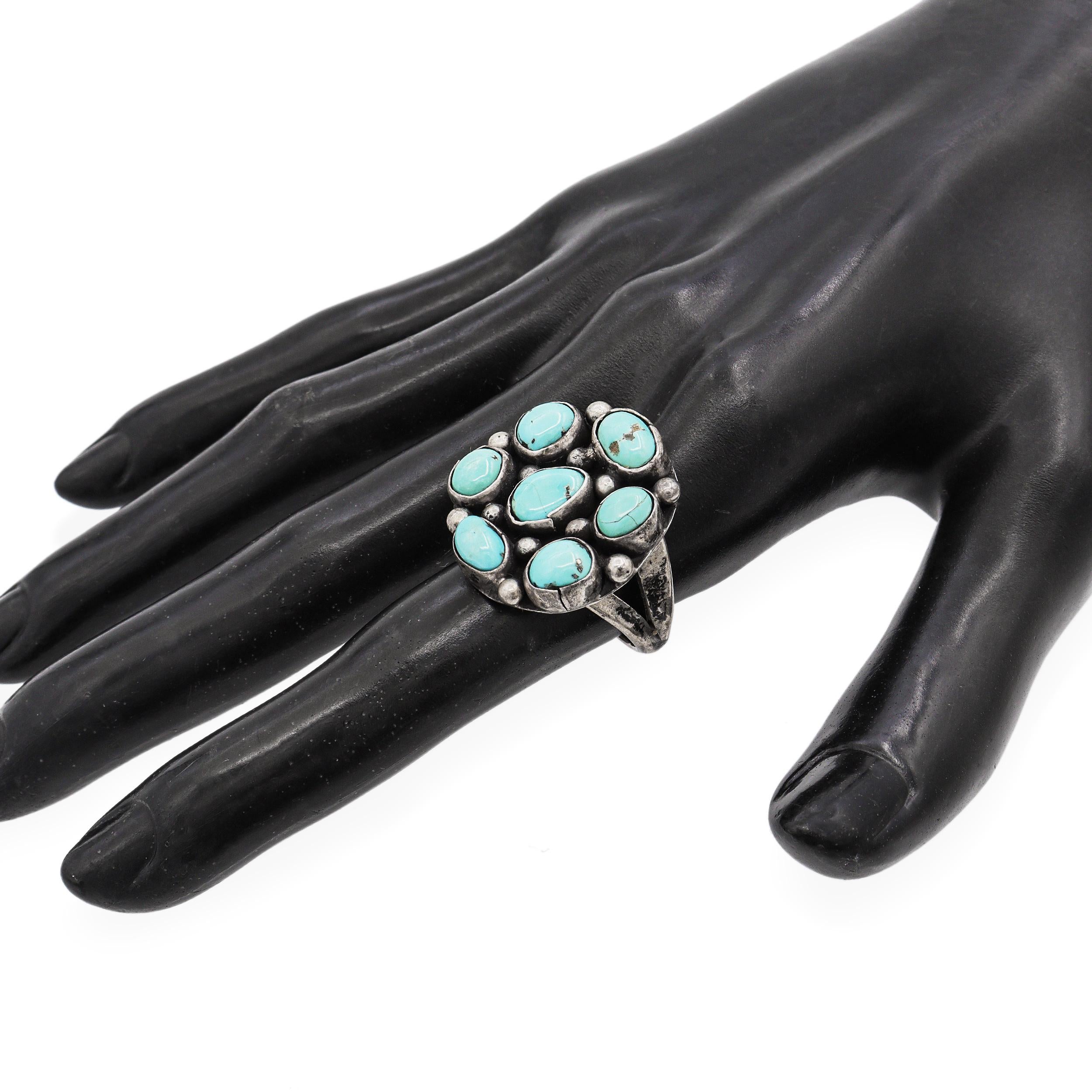Vintage Navajo Sterling Silver Turquoise Cluster Ring