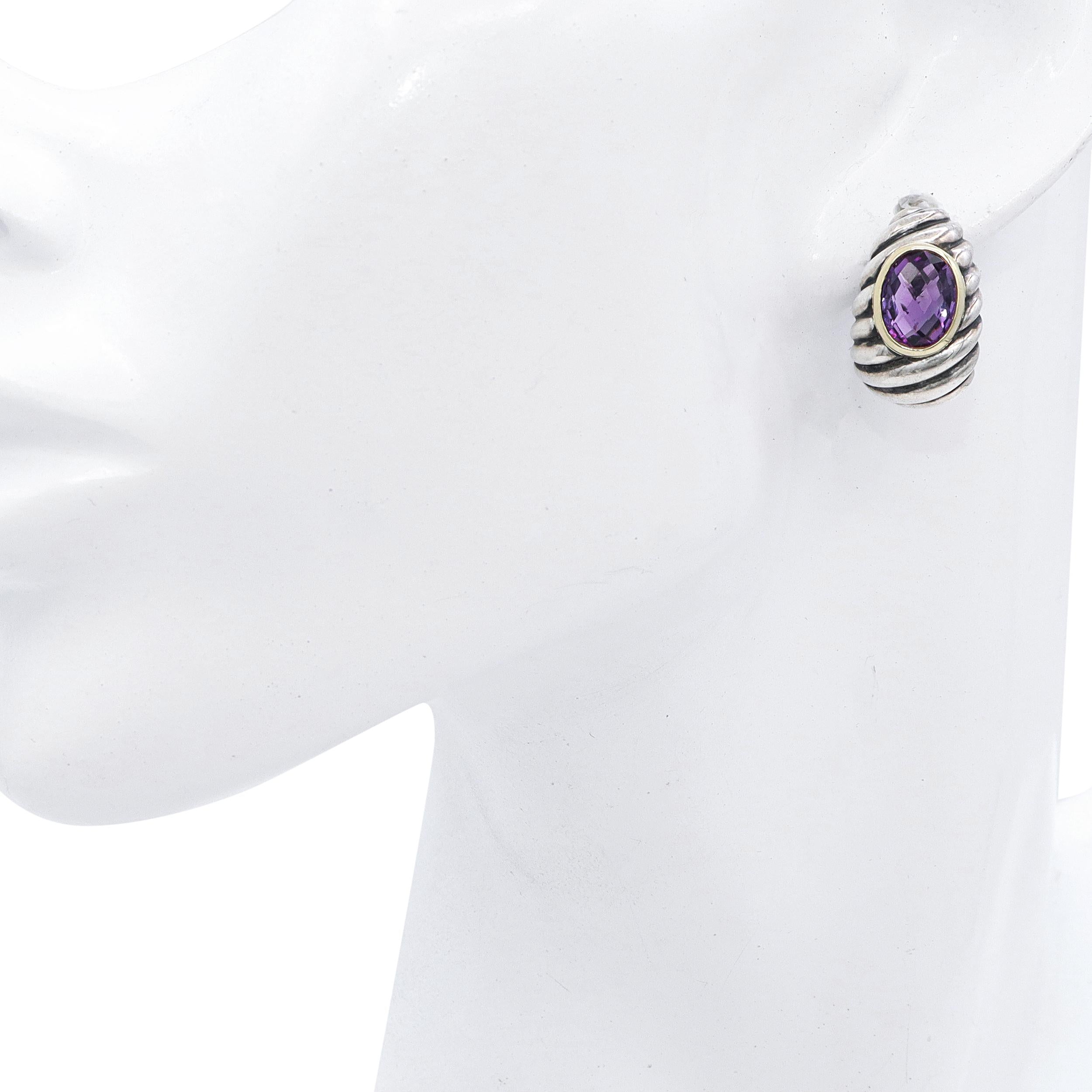 David Yurman Sterling Silver 18k Yellow Gold Amethyst Earrings