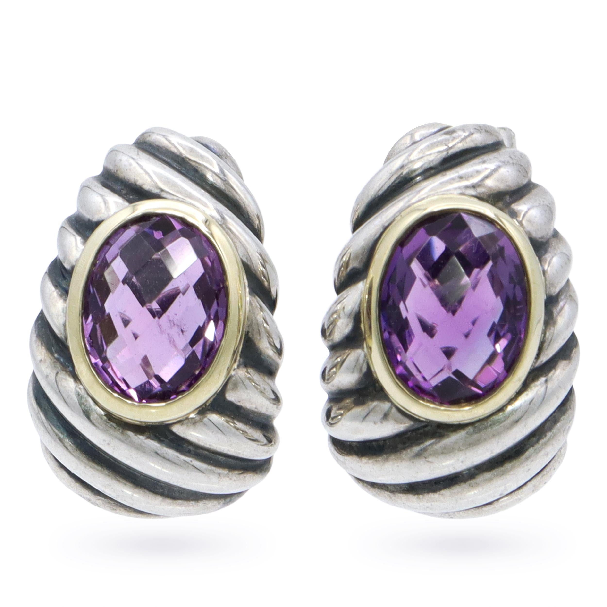 David Yurman Sterling Silver 18k Yellow Gold Amethyst Earrings