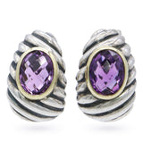 David Yurman Sterling Silver 18k Yellow Gold Amethyst Earrings