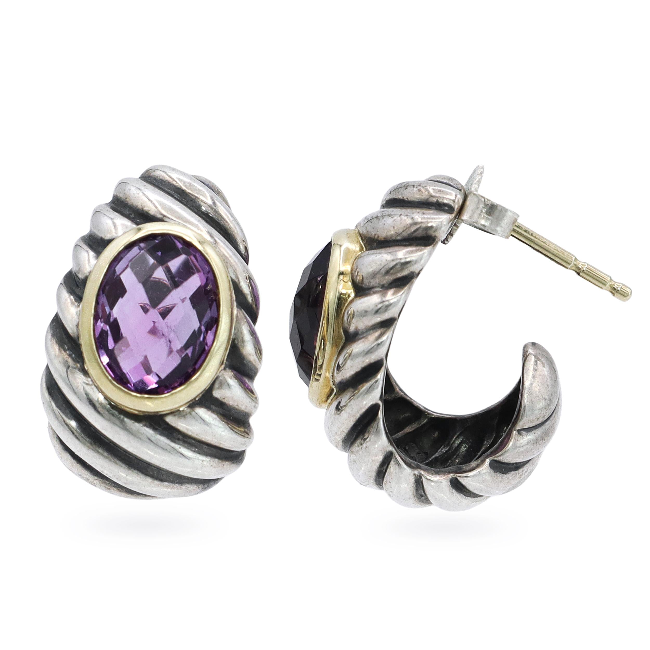 David Yurman Sterling Silver 18k Yellow Gold Amethyst Earrings