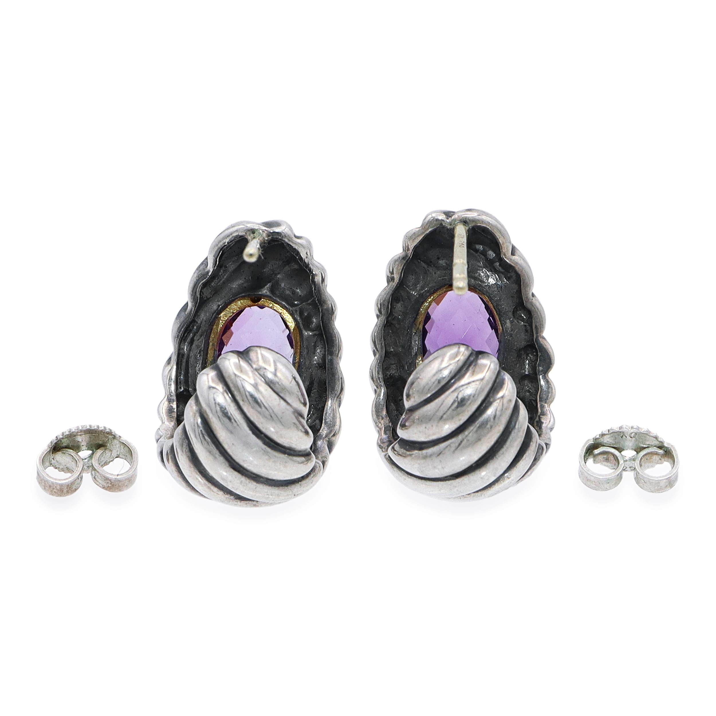 David Yurman Sterling Silver 18k Yellow Gold Amethyst Earrings