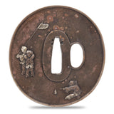 Antique Sword Guard Tsuba Brass Children At Play