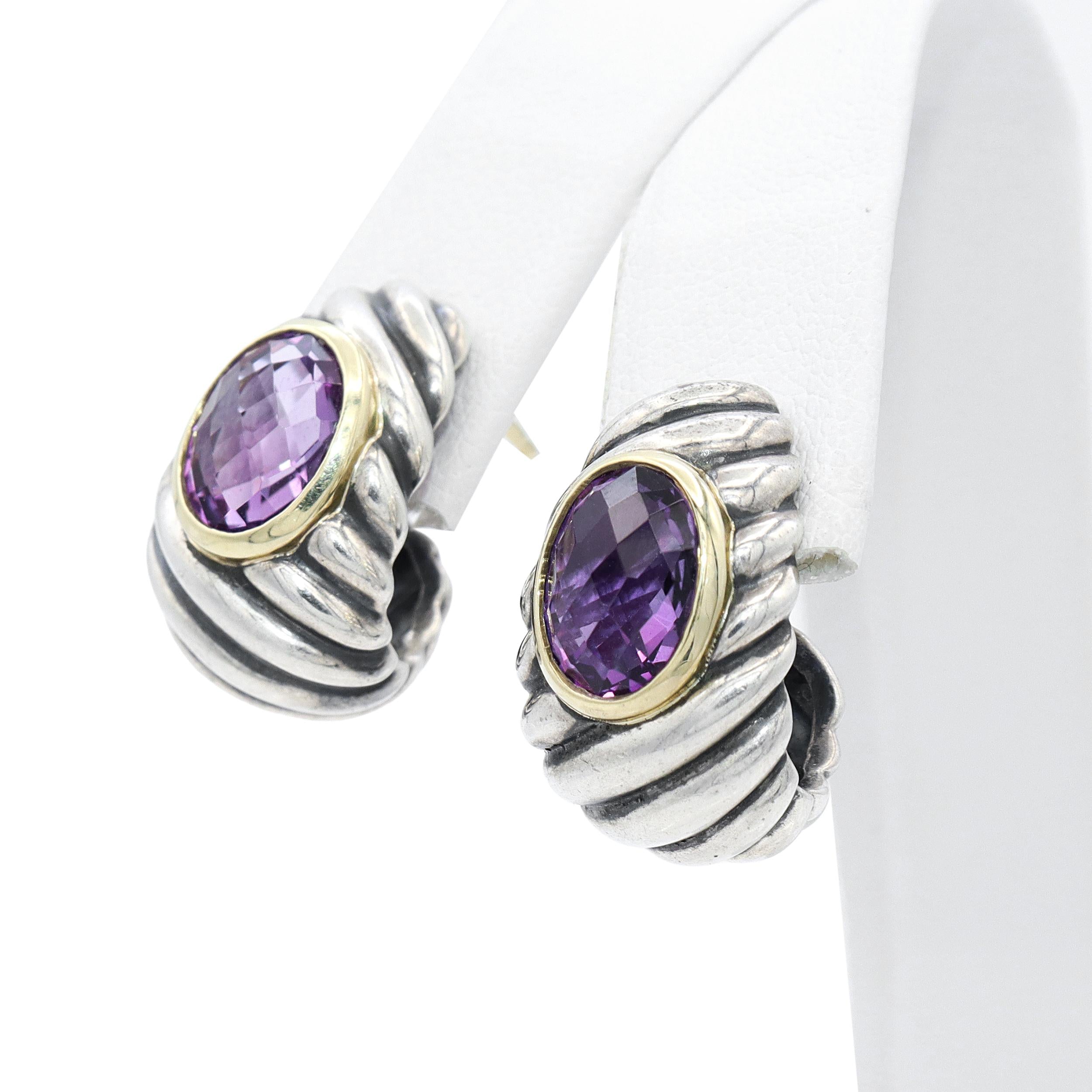 David Yurman Sterling Silver 18k Yellow Gold Amethyst Earrings